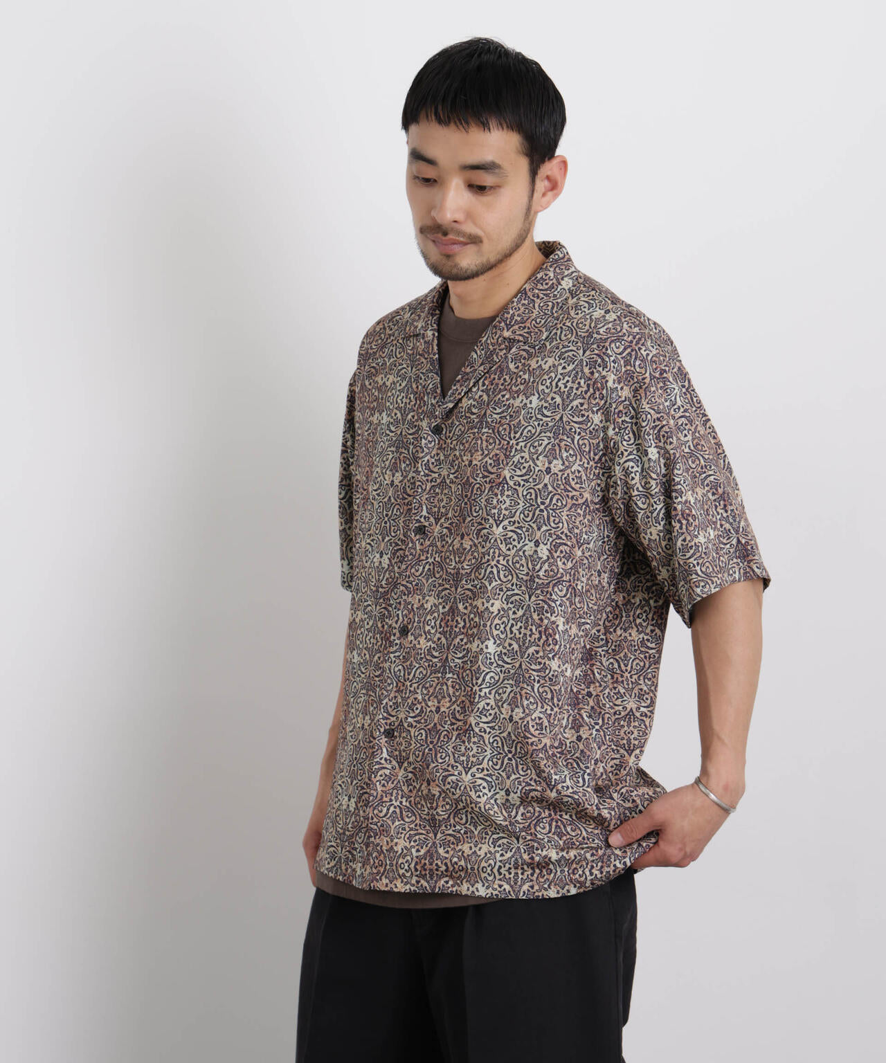 エスニックプリント オープンカラーシャツ 6686121215