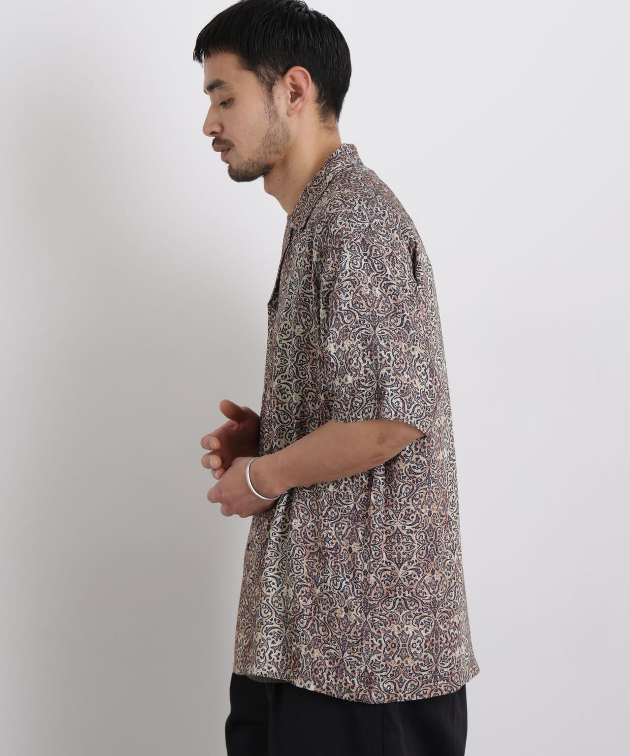 エスニックプリント オープンカラーシャツ 6686121215