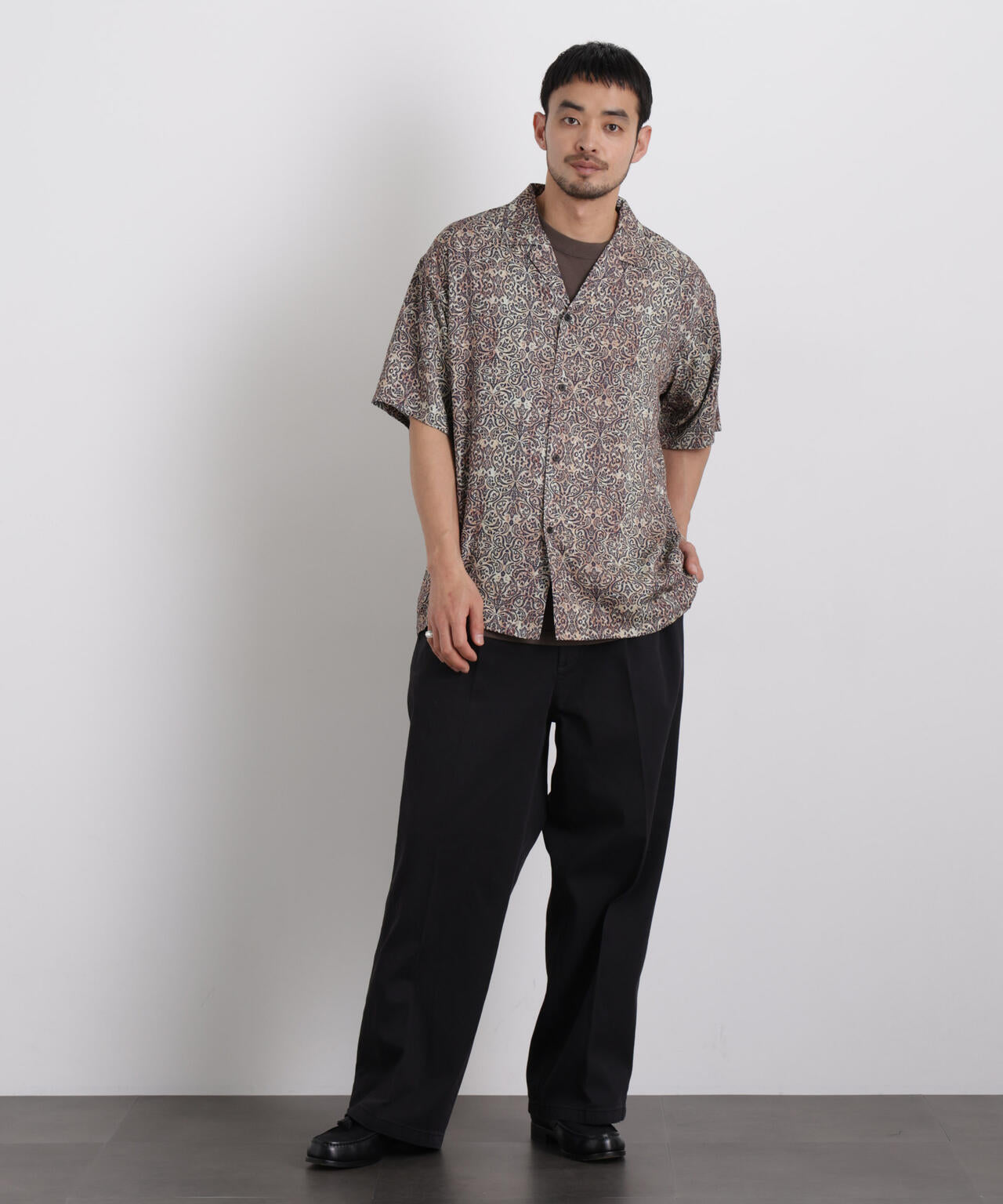 エスニックプリント オープンカラーシャツ 6686121215