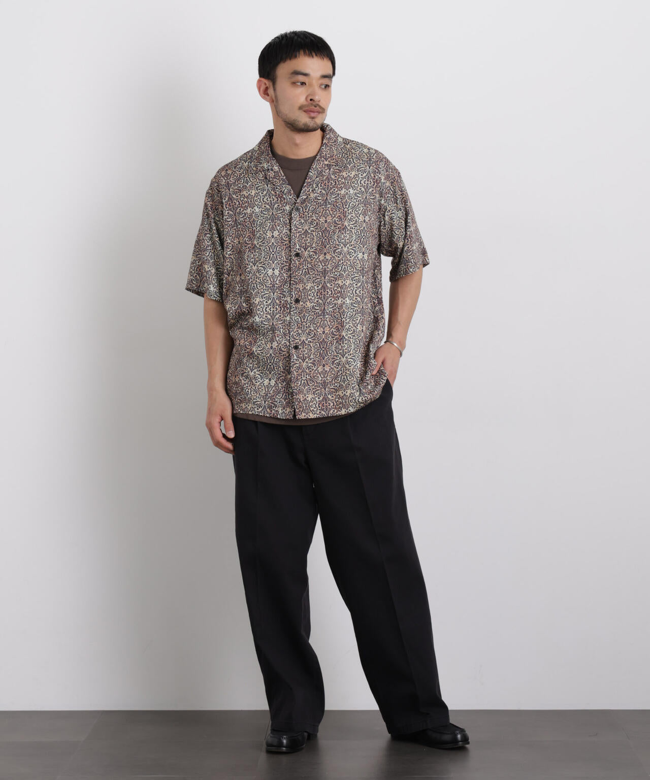 エスニックプリント オープンカラーシャツ 6686121215