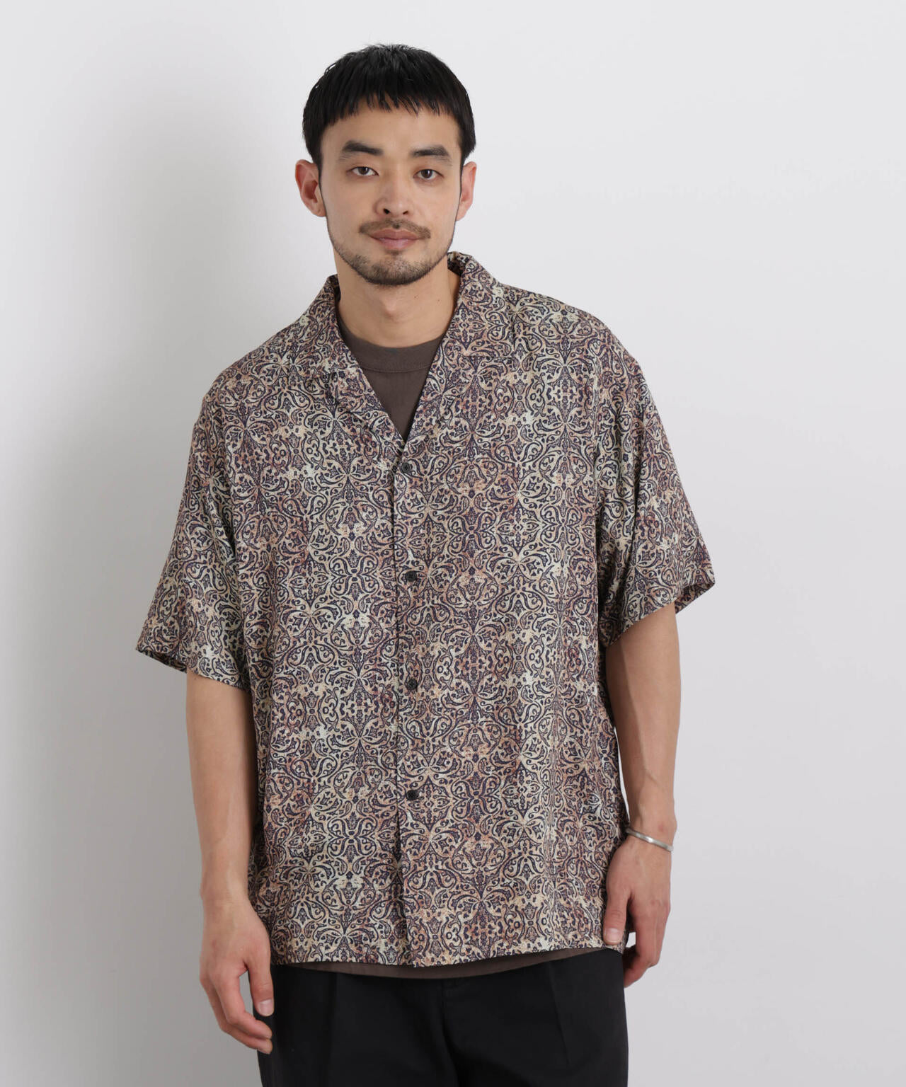 エスニックプリント オープンカラーシャツ 6686121215