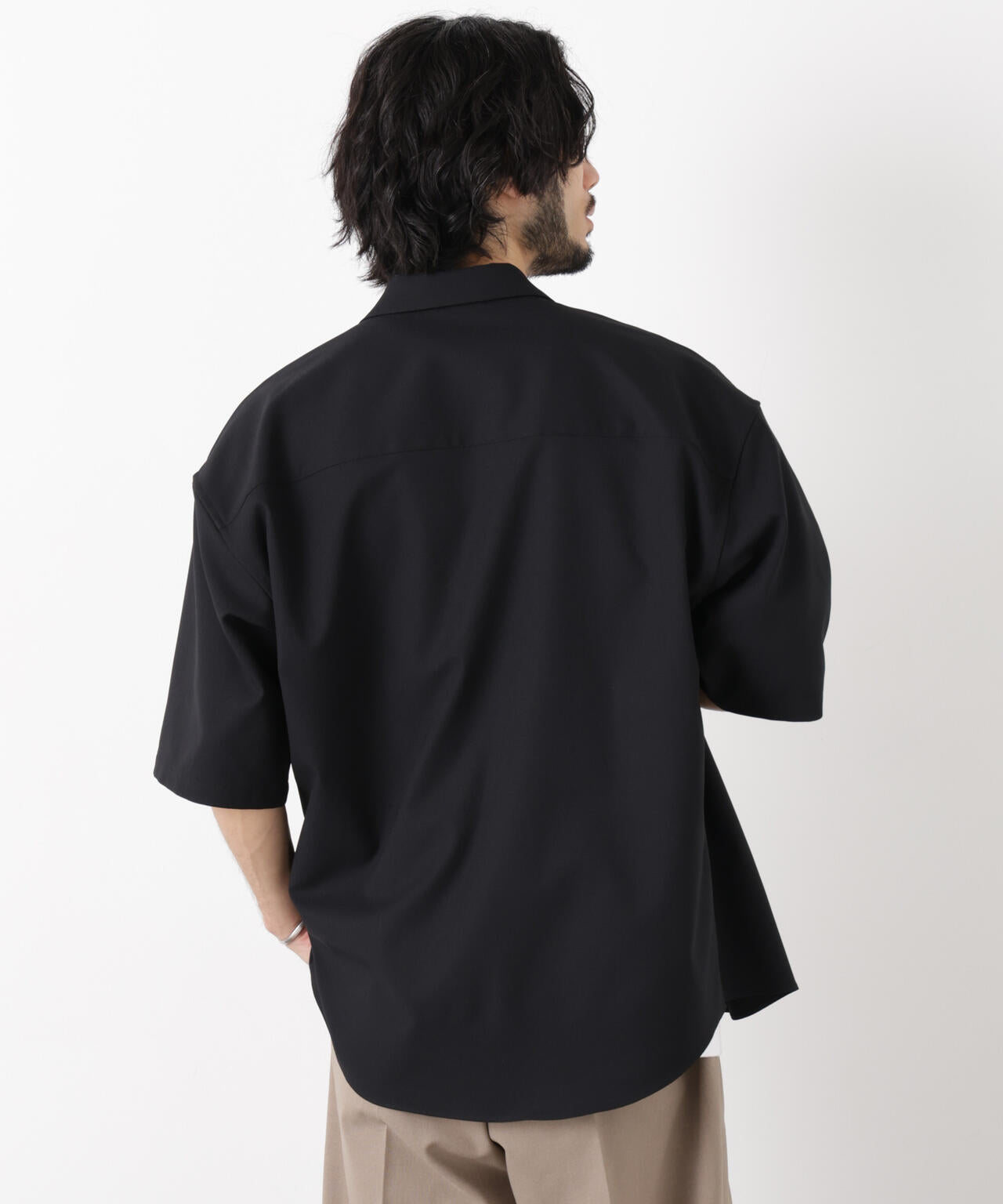 lot hölon ブラック 半袖シャツ 44 日本製made in Japan OtoNANO｣Reflax(R) ドライオックスシャツ半袖/吸水速乾(セットアップ可)