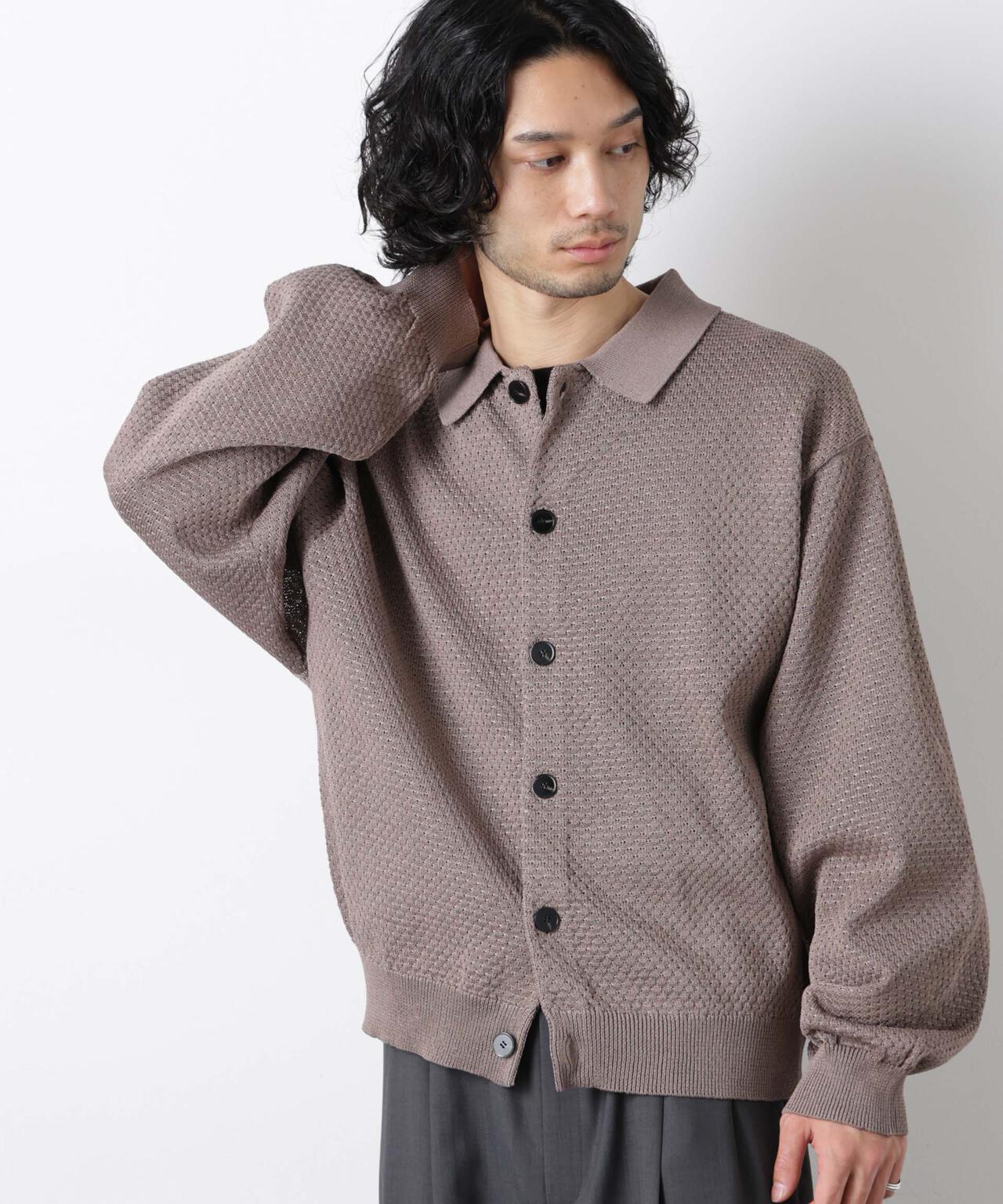 SOVEREIGN ニットポロ　バーガンディー CAMBIO(カンビオ)】Pigment Waffle Knit Short Sleeve Pullover クルー