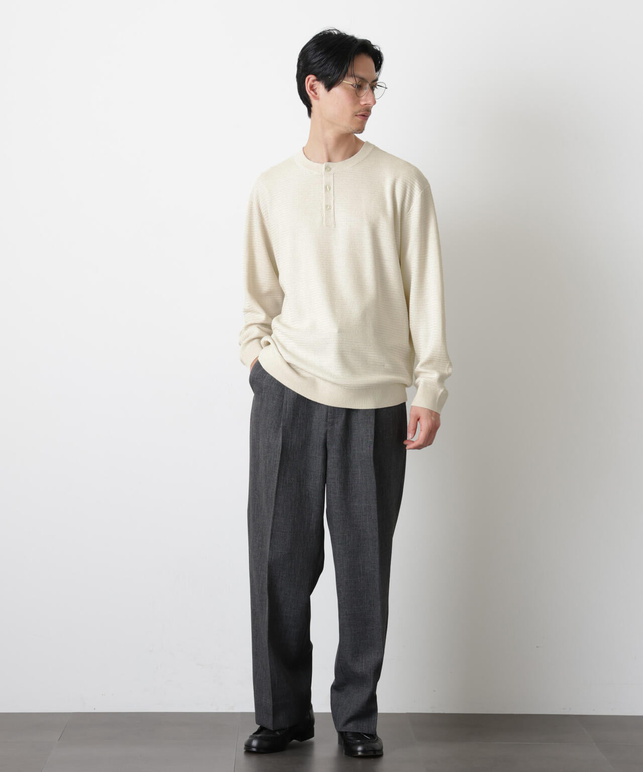 テクスチャーヘンリーネックニット 6686122205