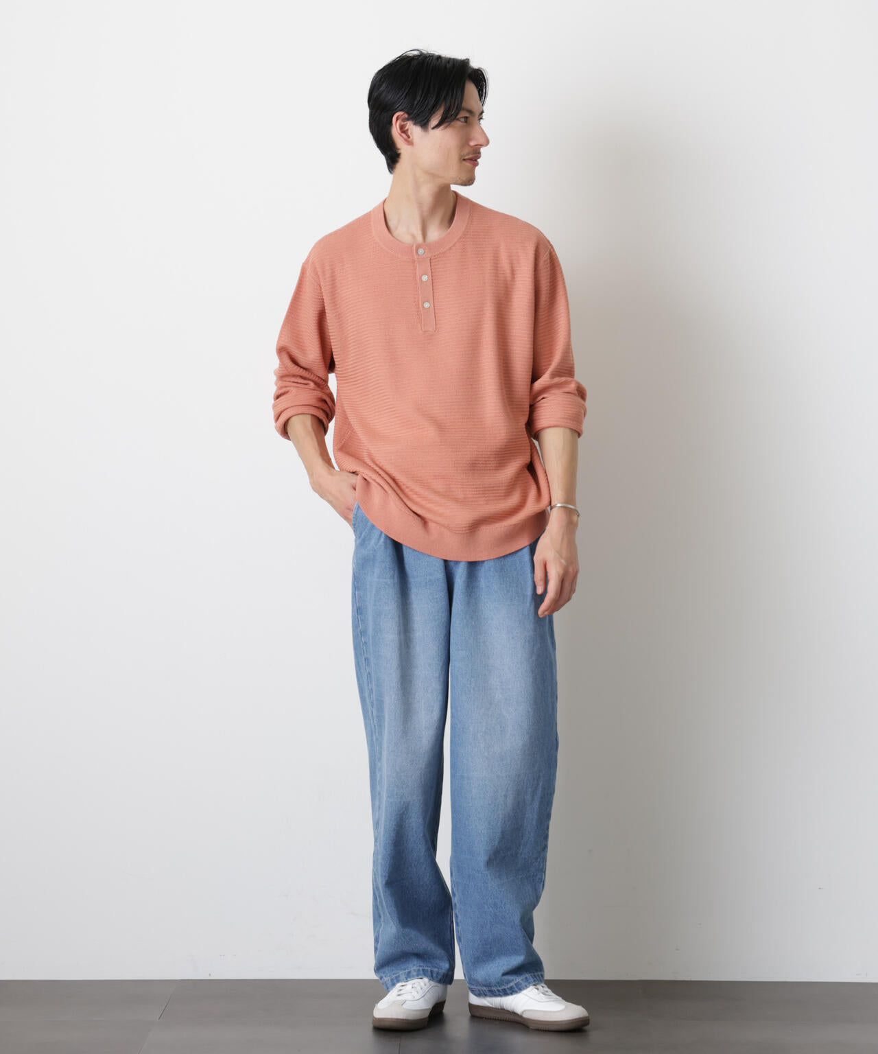 テクスチャーヘンリーネックニット 6686122205