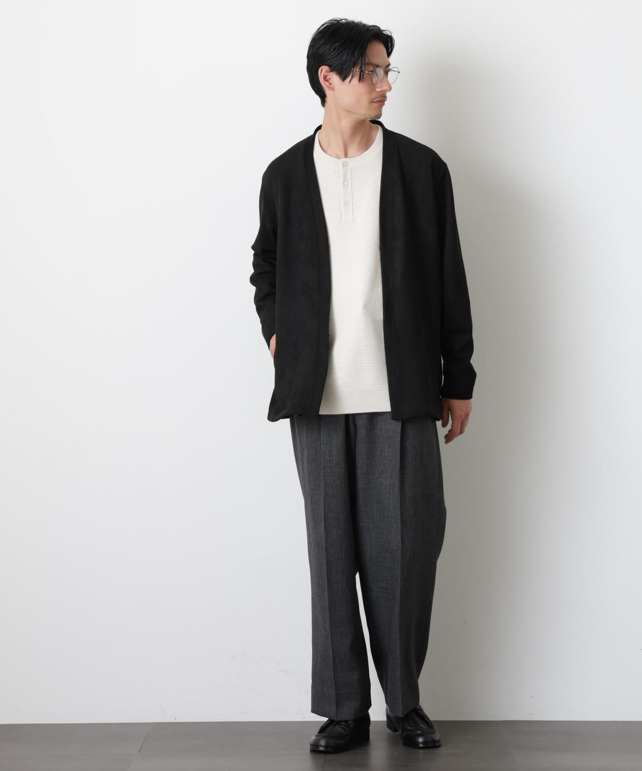 「モダンコンフォート」フェイクスエードトッパーカーディガン 6686123206