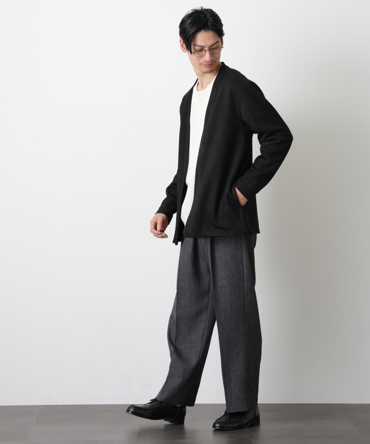 「モダンコンフォート」フェイクスエードトッパーカーディガン 6686123206