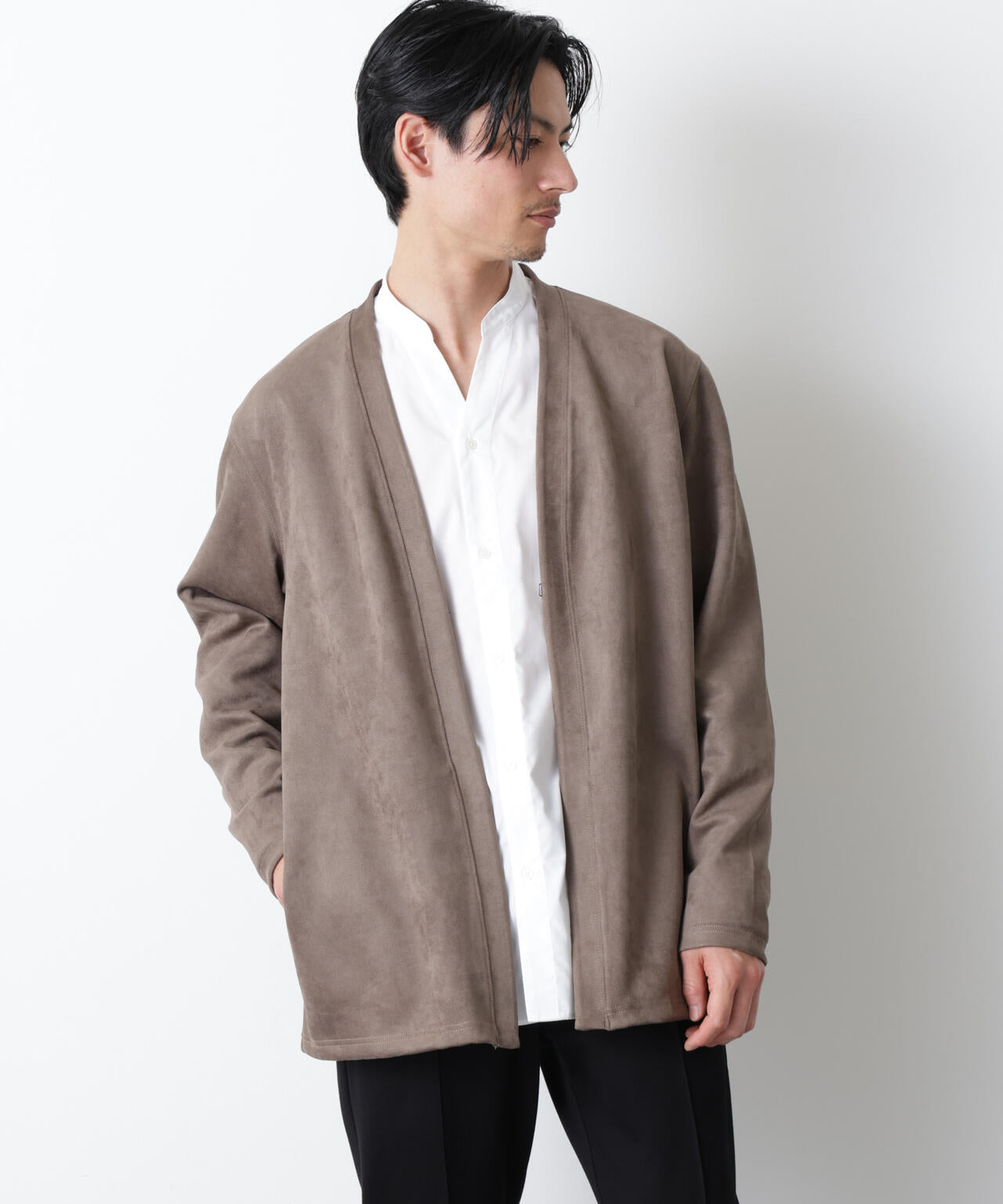 「モダンコンフォート」フェイクスエードトッパーカーディガン 6686123206