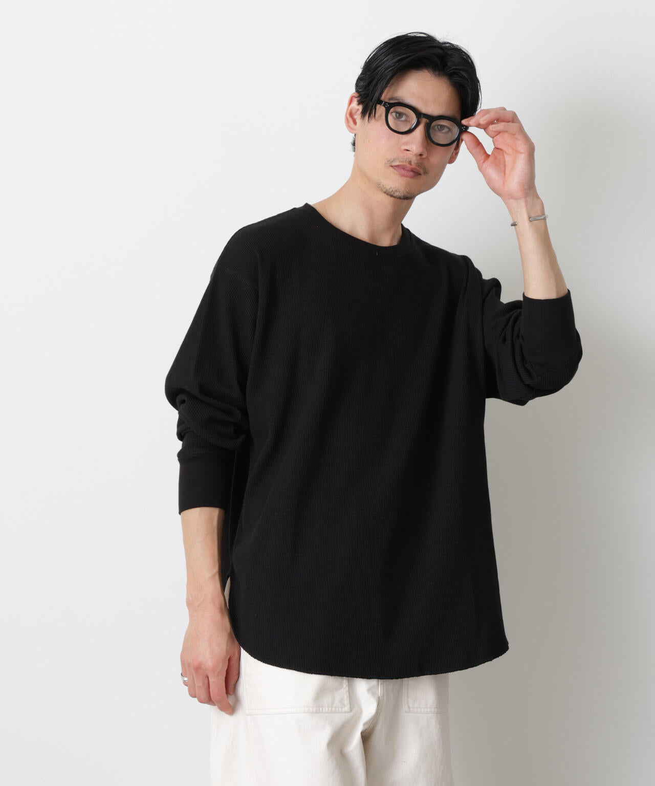 ミニワッフルクルーネックTシャツ 長袖 6686123213