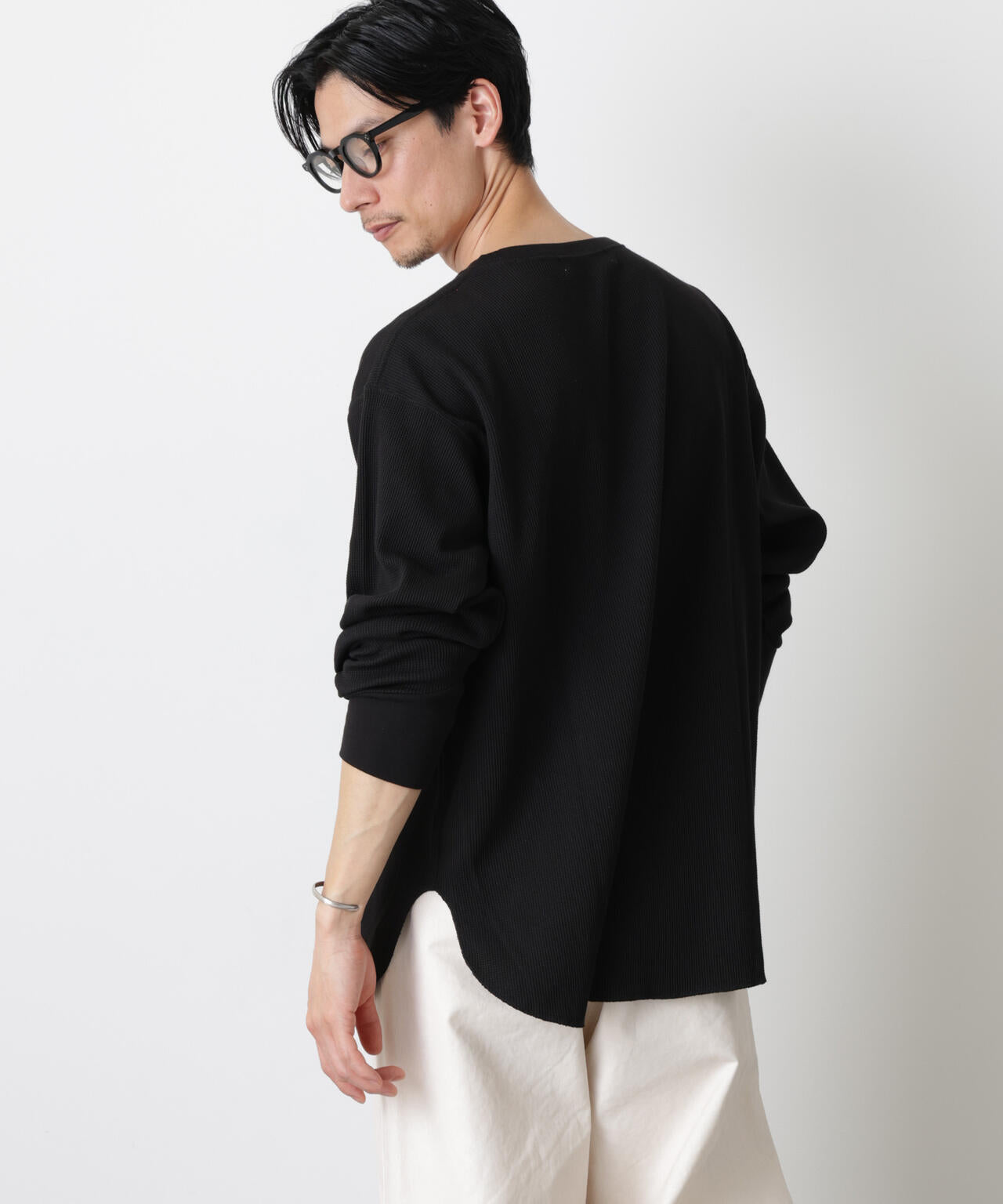 ミニワッフルクルーネックTシャツ 長袖 6686123213