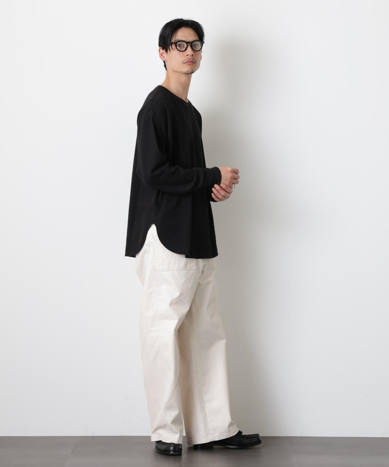 ミニワッフルクルーネックTシャツ 長袖 6686123213