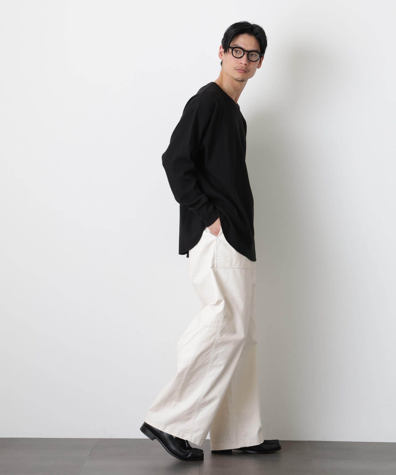 ミニワッフルクルーネックTシャツ 長袖 6686123213