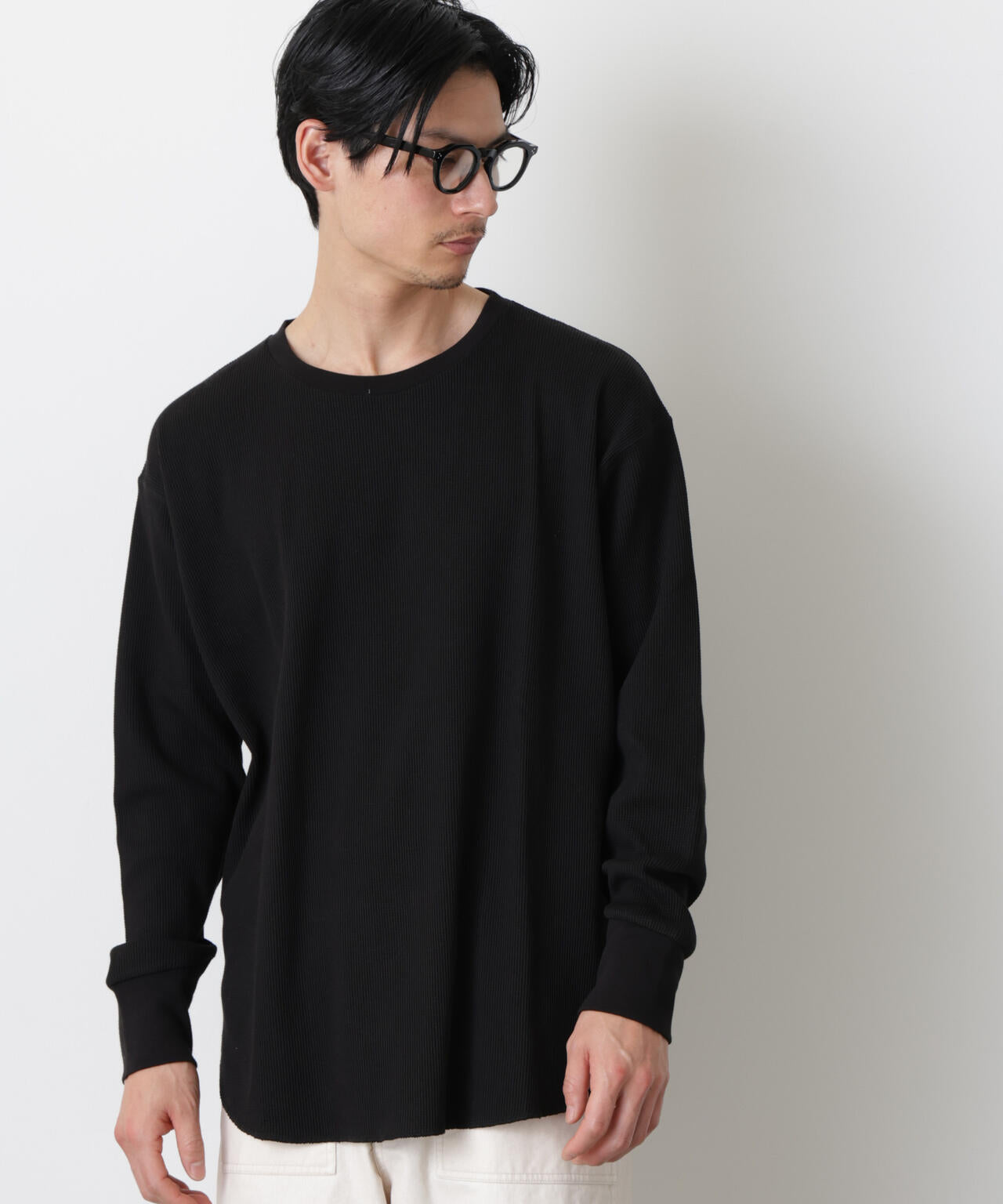 ミニワッフルクルーネックTシャツ 長袖 6686123213