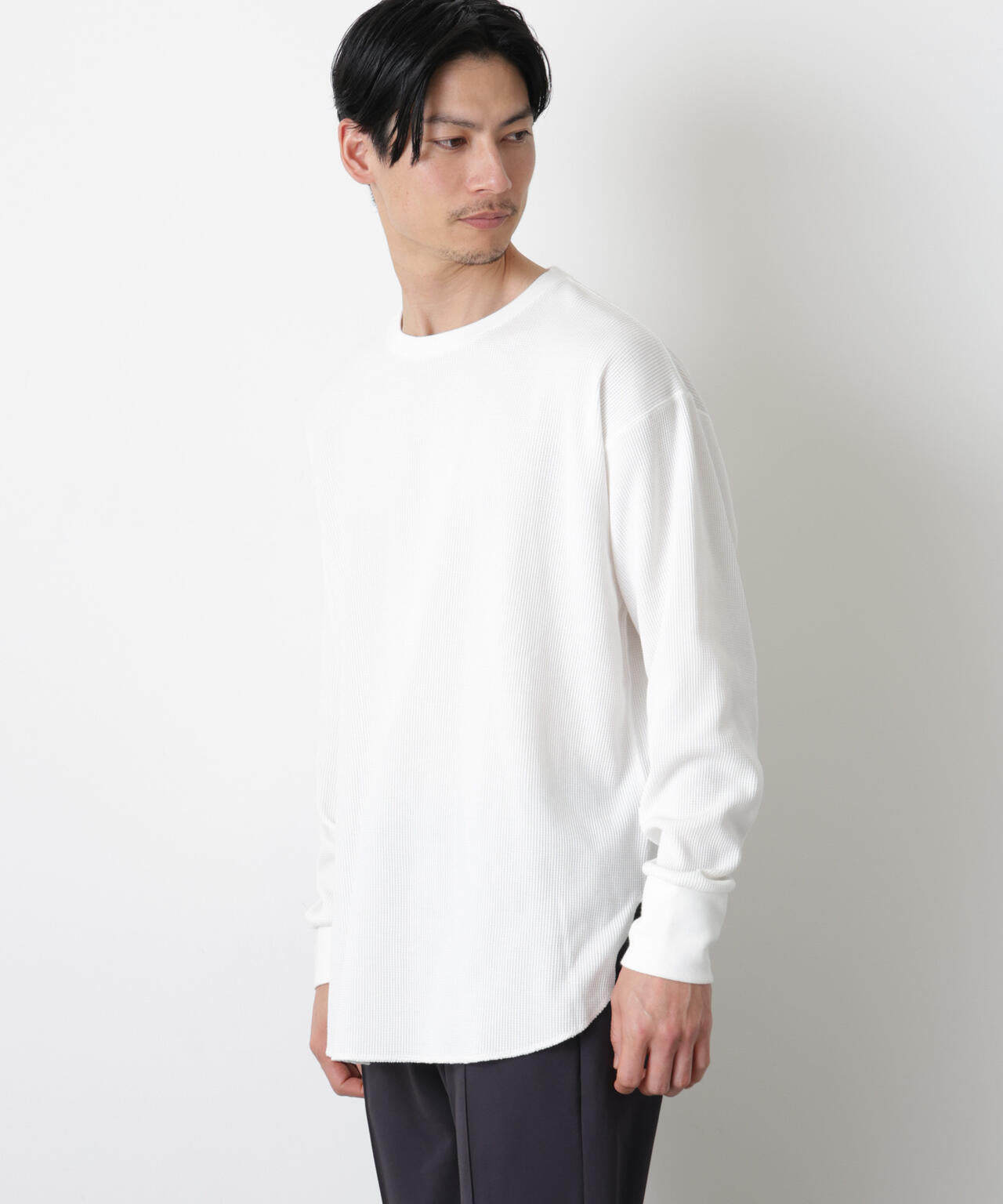 ミニワッフルクルーネックTシャツ 長袖 6686123213