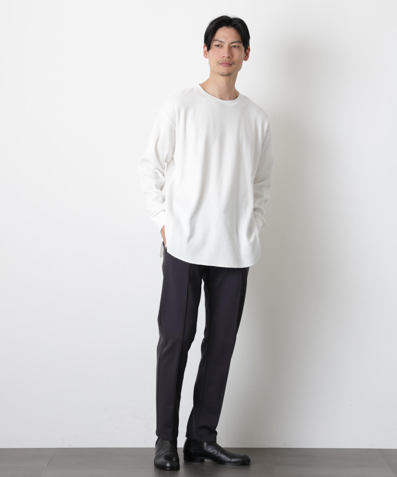 ミニワッフルクルーネックTシャツ 長袖 6686123213