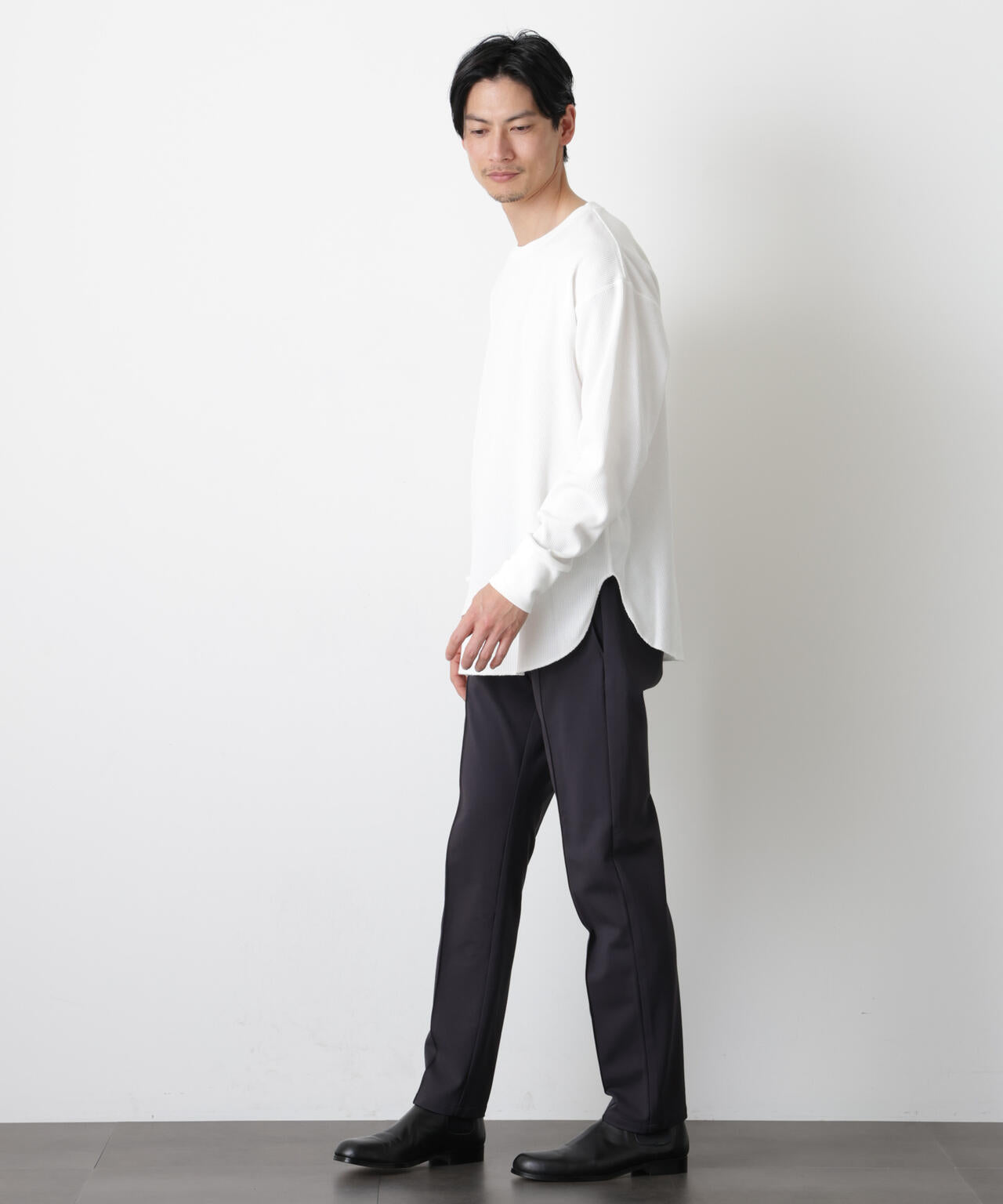 ミニワッフルクルーネックTシャツ 長袖 6686123213