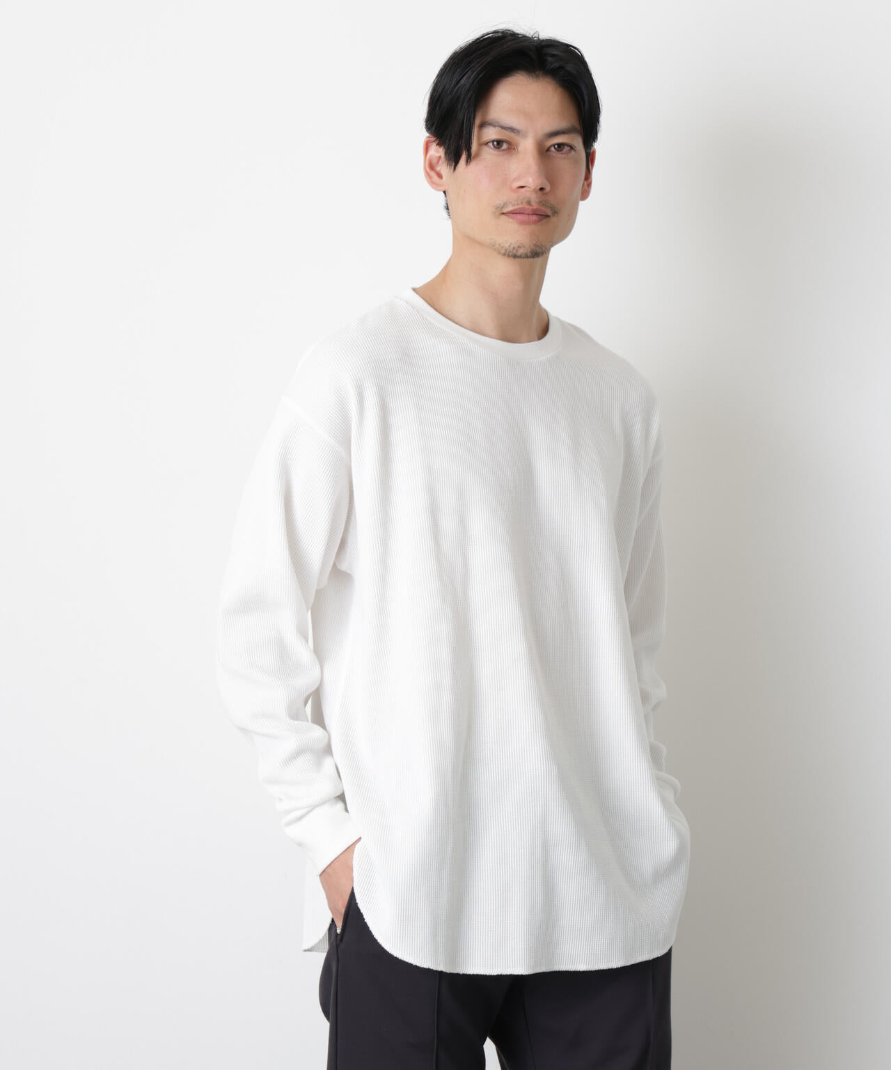ミニワッフルクルーネックTシャツ 長袖 6686123213