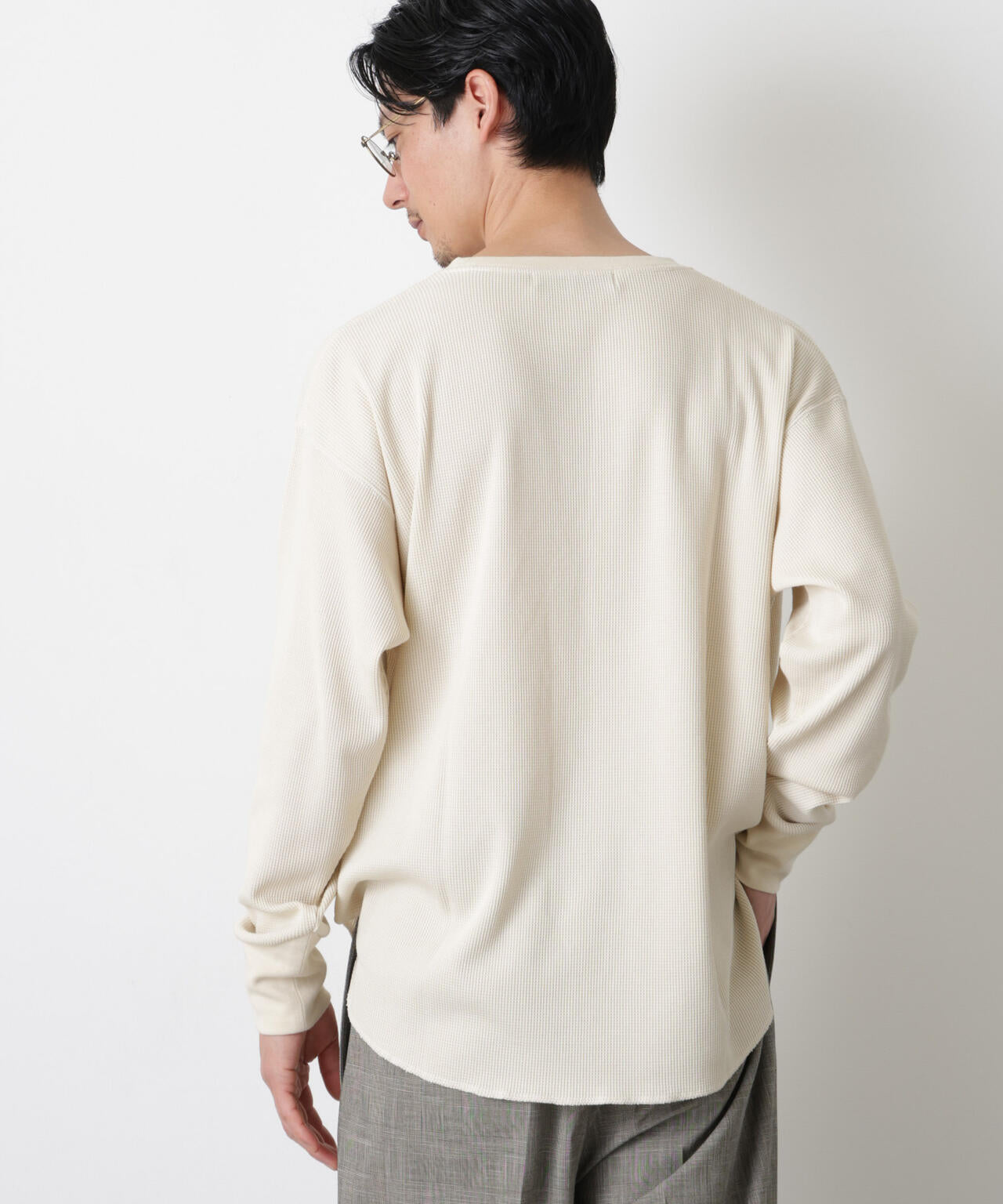 ミニワッフルクルーネックTシャツ 長袖 6686123213