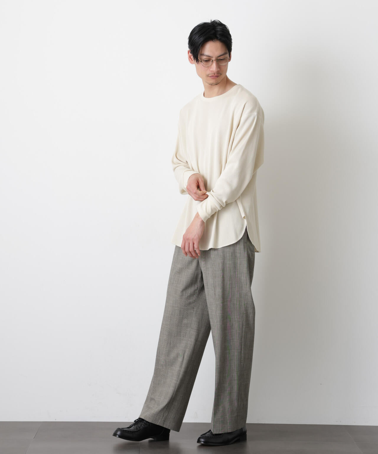 ミニワッフルクルーネックTシャツ 長袖 6686123213