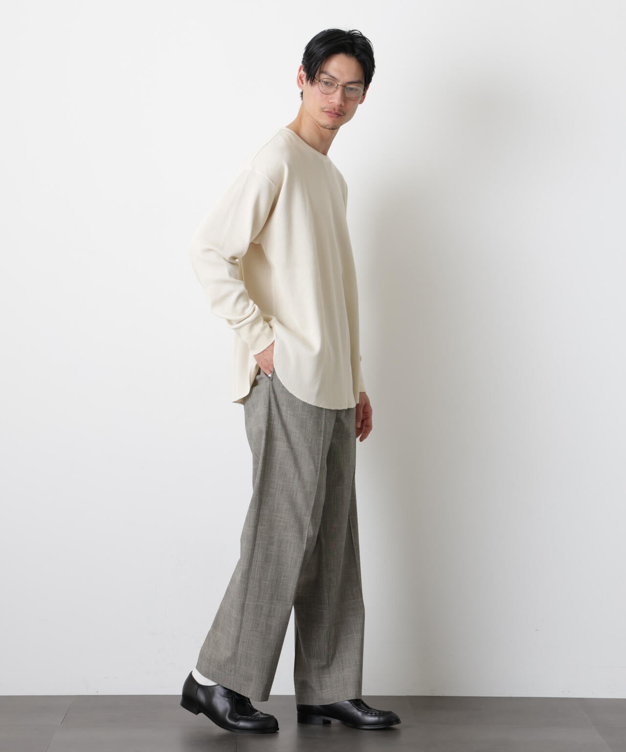 ミニワッフルクルーネックTシャツ 長袖 6686123213