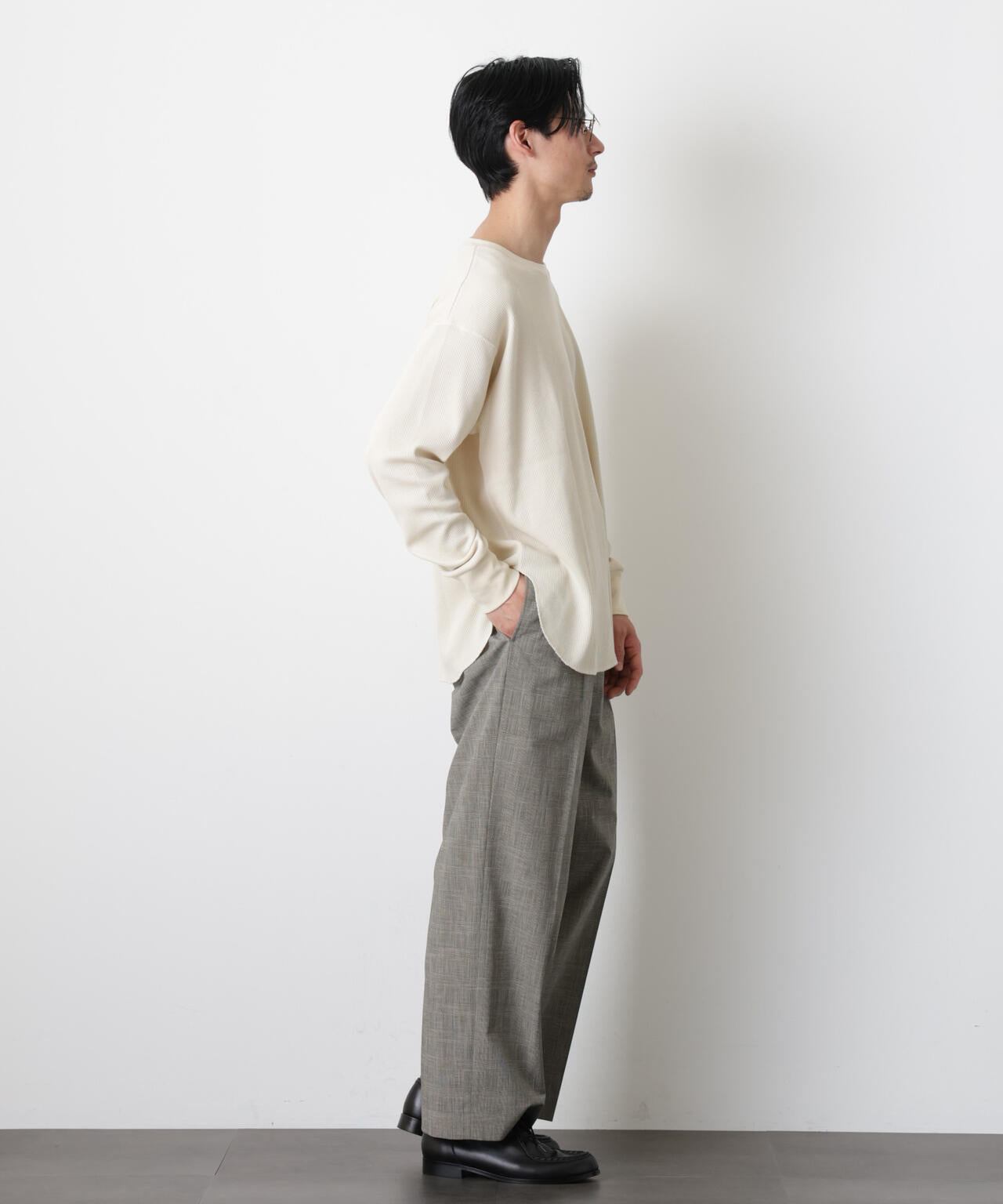 ミニワッフルクルーネックTシャツ 長袖 6686123213