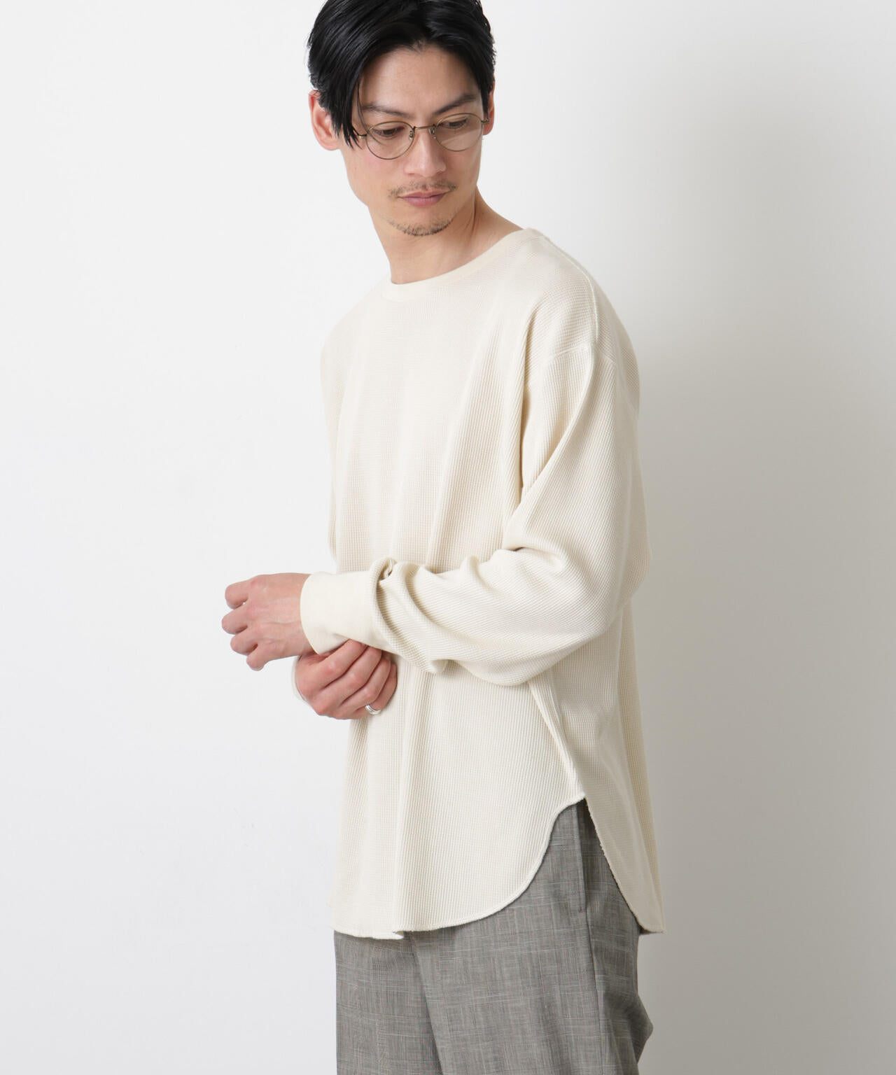 ミニワッフルクルーネックTシャツ 長袖 6686123213