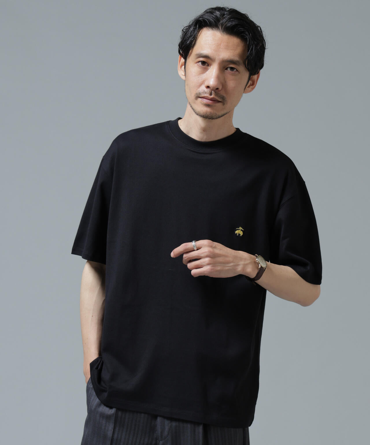 Rily 黒 Tシャツ Brooks Brothers別注」Anti Soaked(R) 汗染み防止 クルーネック ビッグ