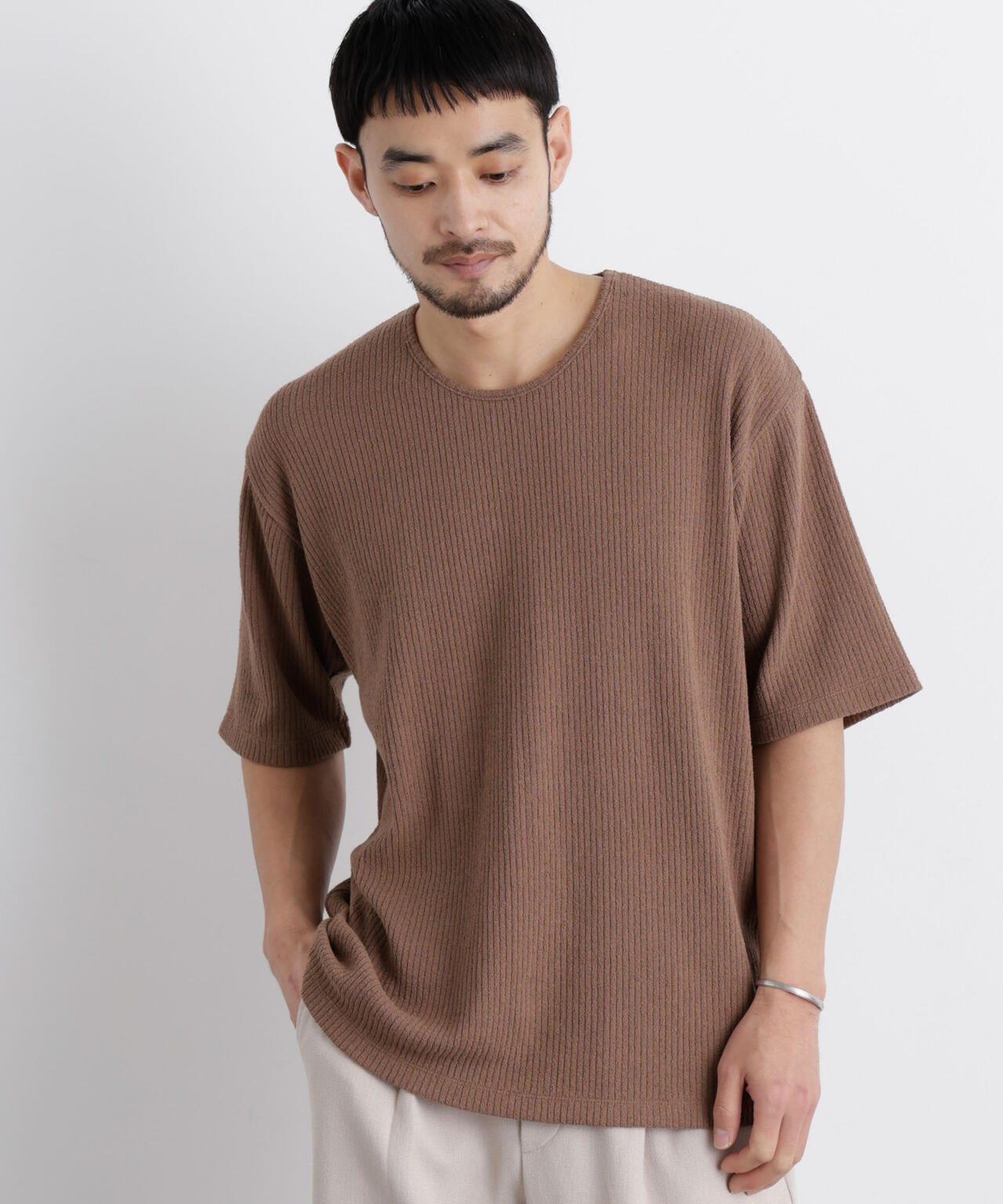 (J)Tシャツヤーン　No.95 強撚ループヤーン針抜きストレッチ Tシャツ