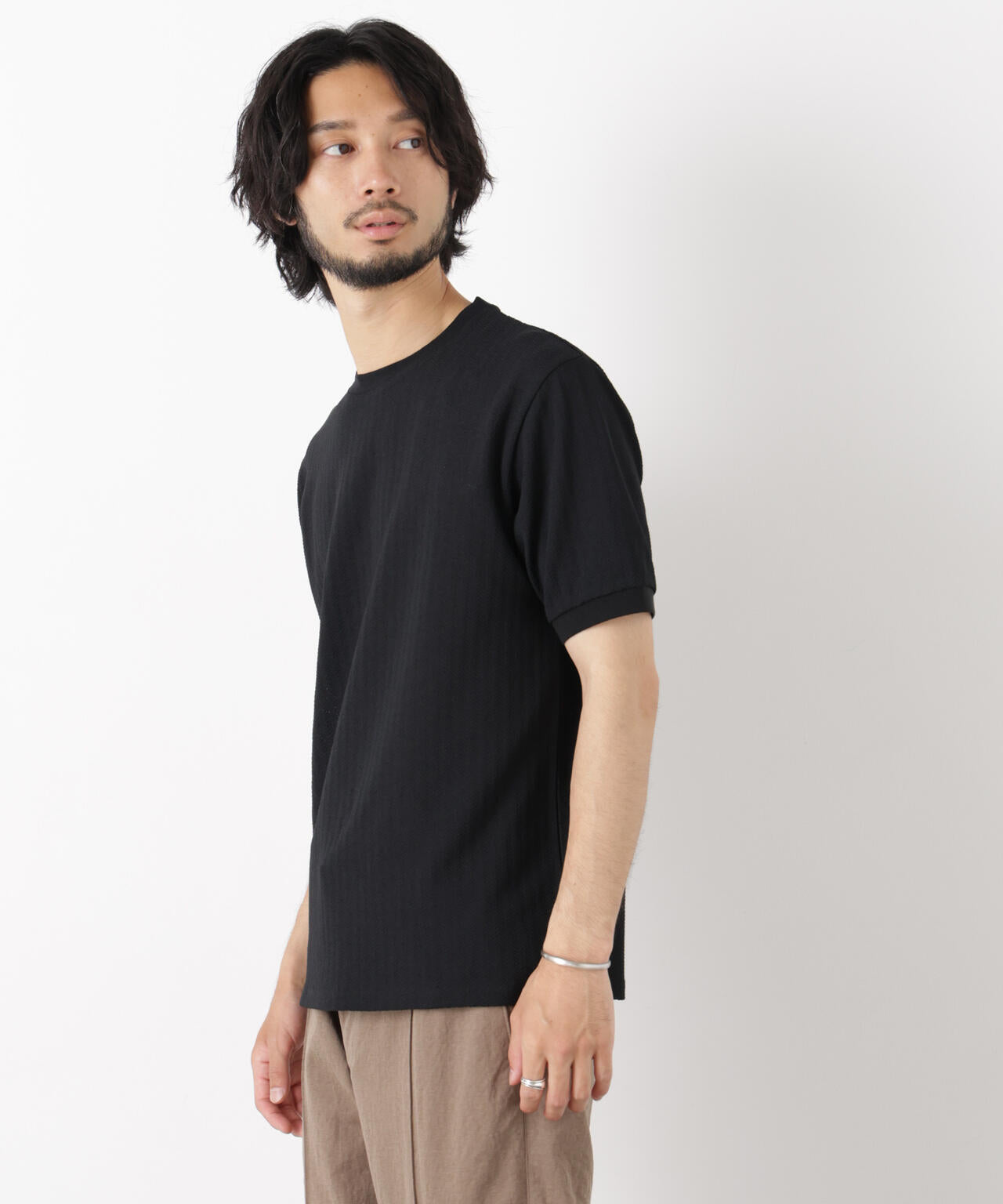 「モダンコンフォート」ヘリンボン クルーネックTシャツ 半袖 6686124243