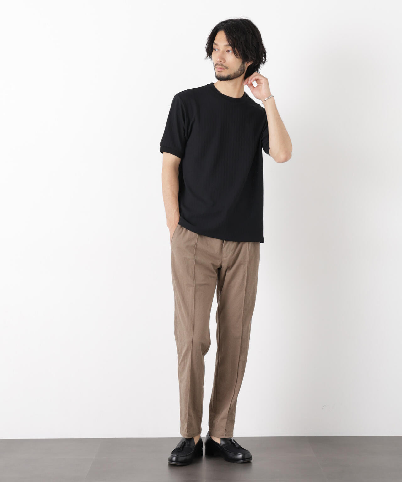「モダンコンフォート」ヘリンボン クルーネックTシャツ 半袖 6686124243