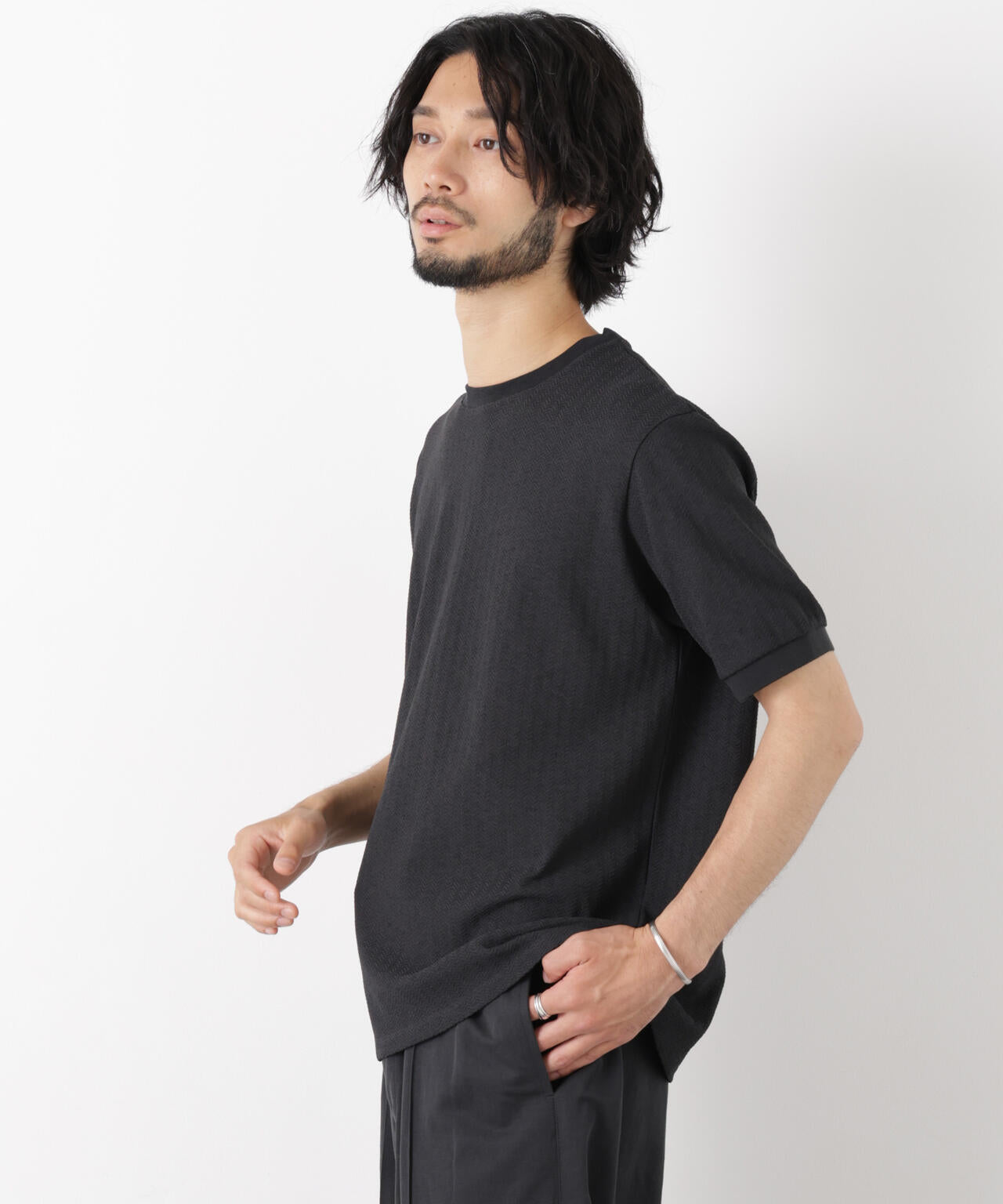 「モダンコンフォート」ヘリンボン クルーネックTシャツ 半袖 6686124243