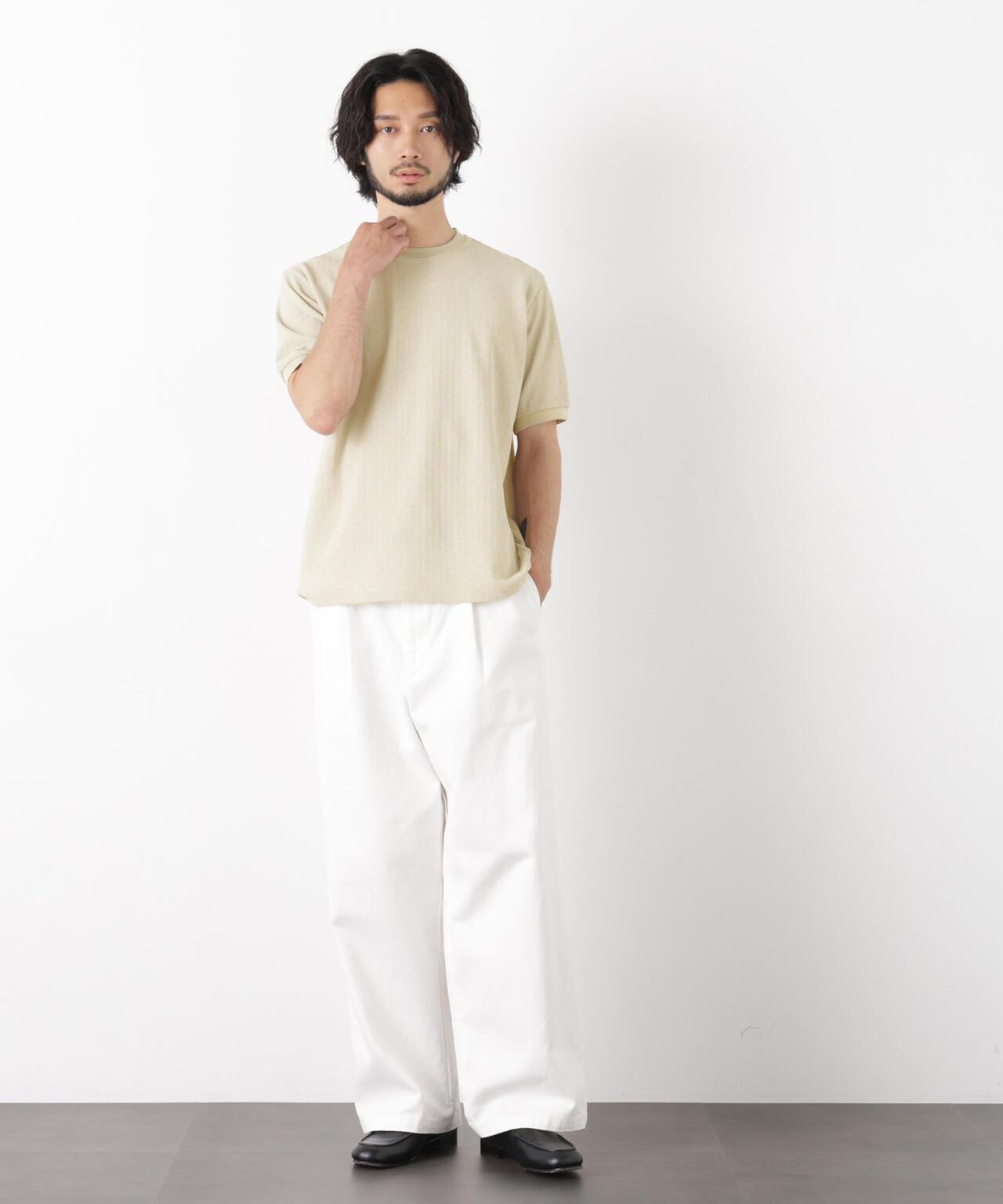 「モダンコンフォート」ヘリンボン クルーネックTシャツ 半袖 6686124243