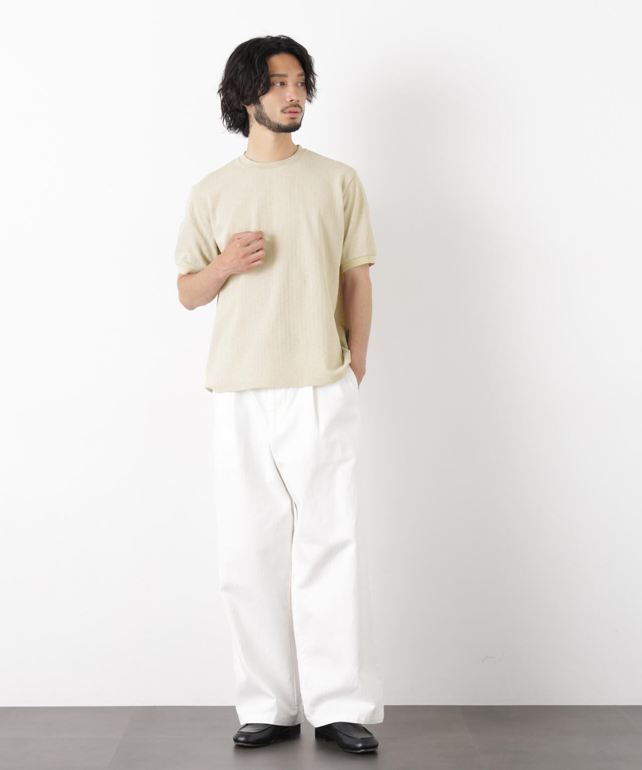 「モダンコンフォート」ヘリンボン クルーネックTシャツ 半袖 6686124243