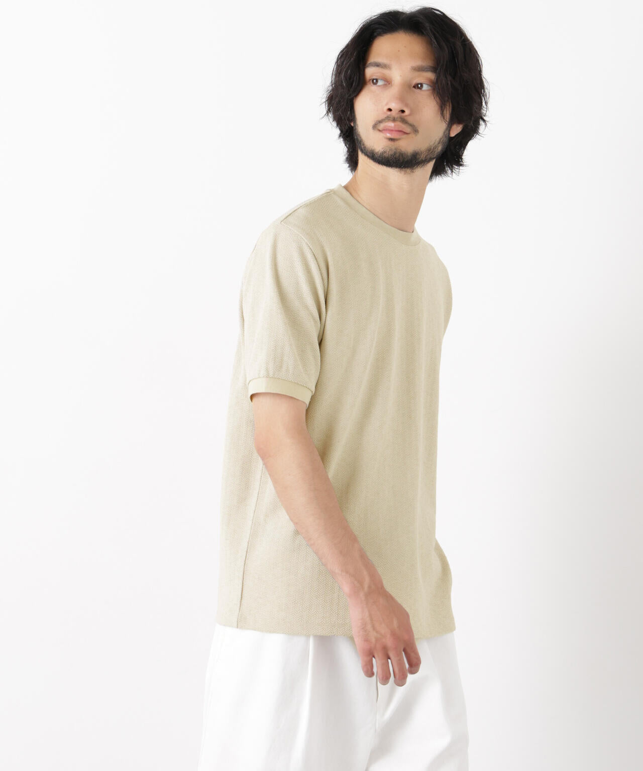 「モダンコンフォート」ヘリンボン クルーネックTシャツ 半袖 6686124243