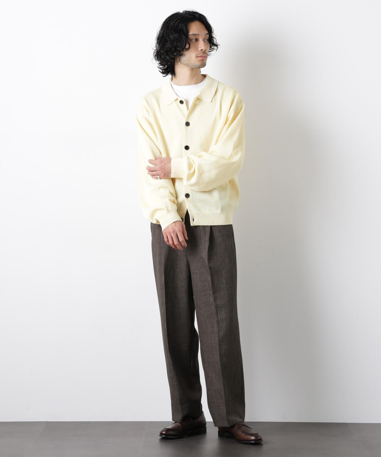 美品✨ Drawer シャークスキンサスペンダーワイドパンツ ウール100％ 大人のワイドパンツ」シャークスキンイージースラックス
