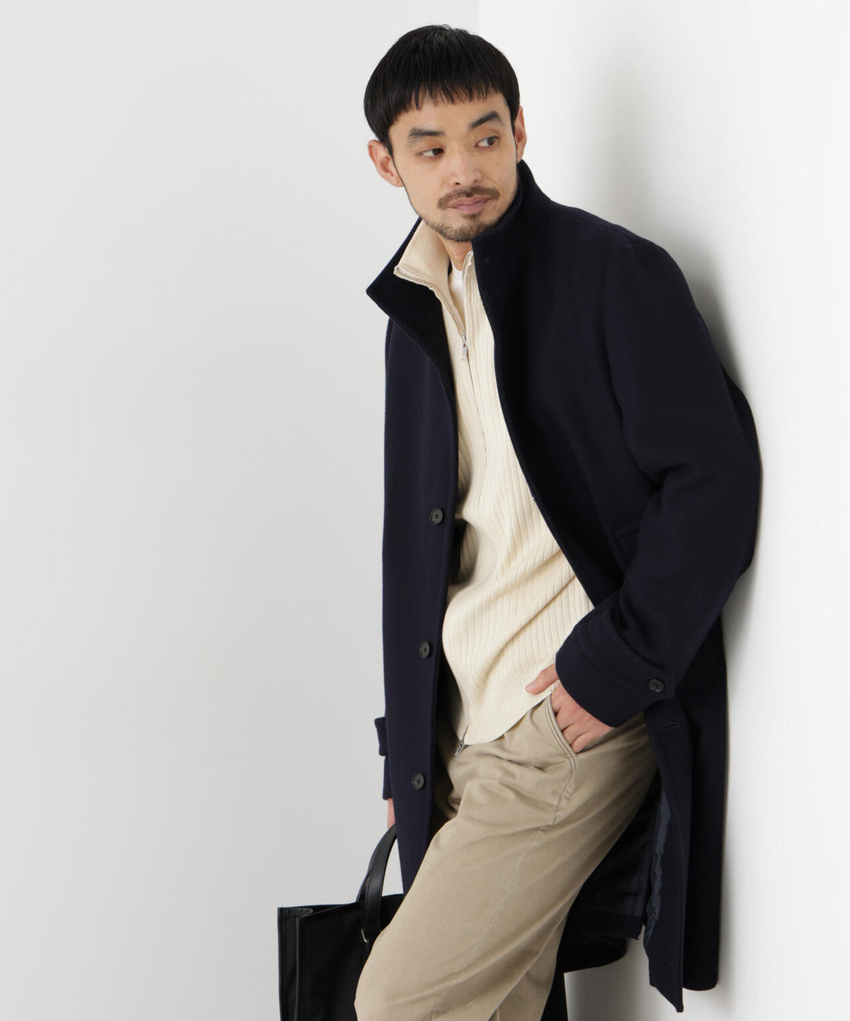 「NEW ON COAT」ウール/Nスタンドカラーコート 6686211204