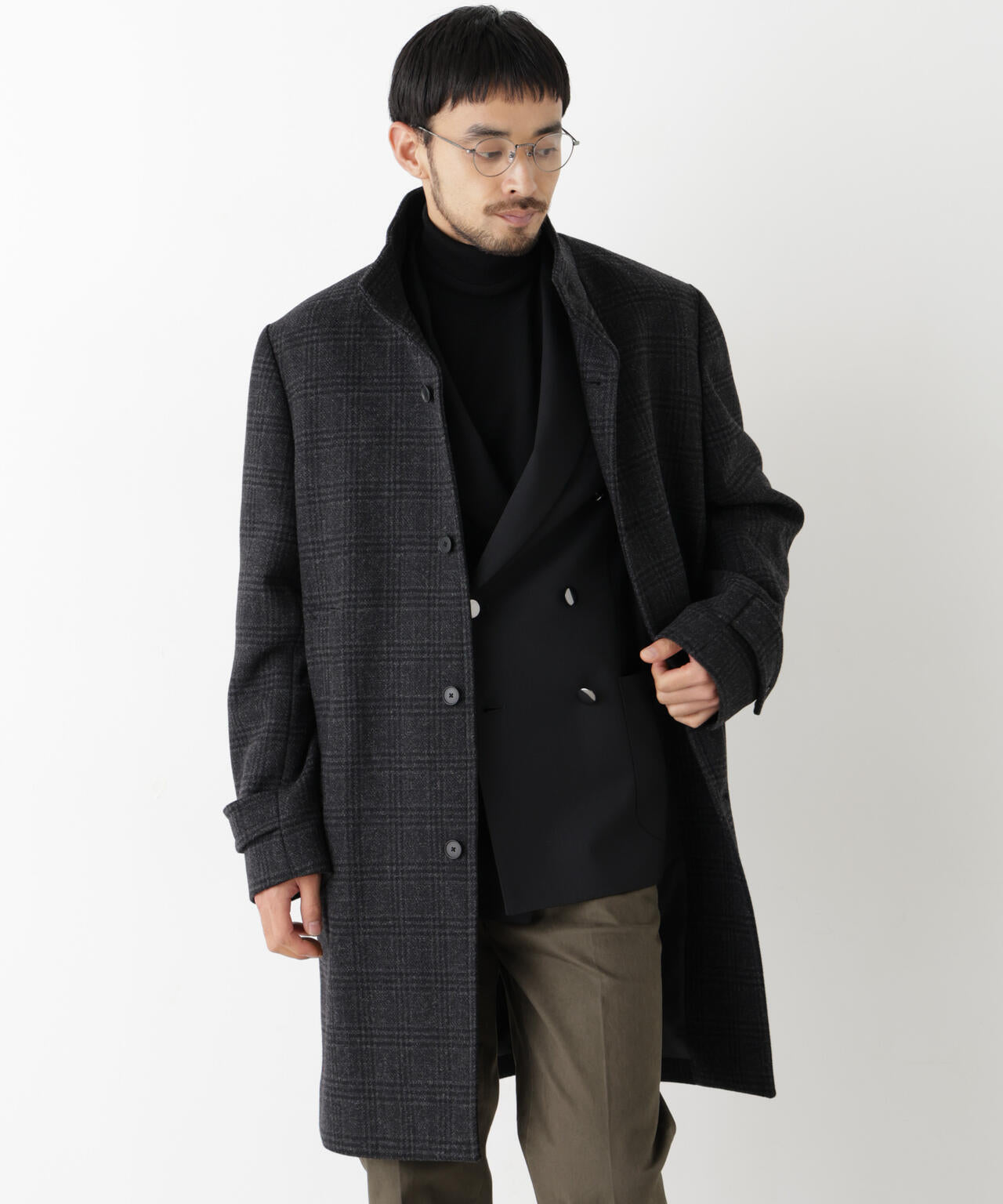 「NEW ON COAT」ウール/Nスタンドカラーコート 6686211204