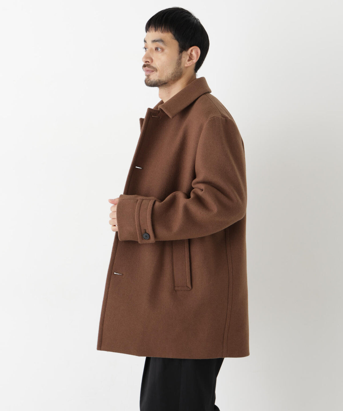 「NEW ON COAT」ウール/Nショートステンカラーコート 6686211205