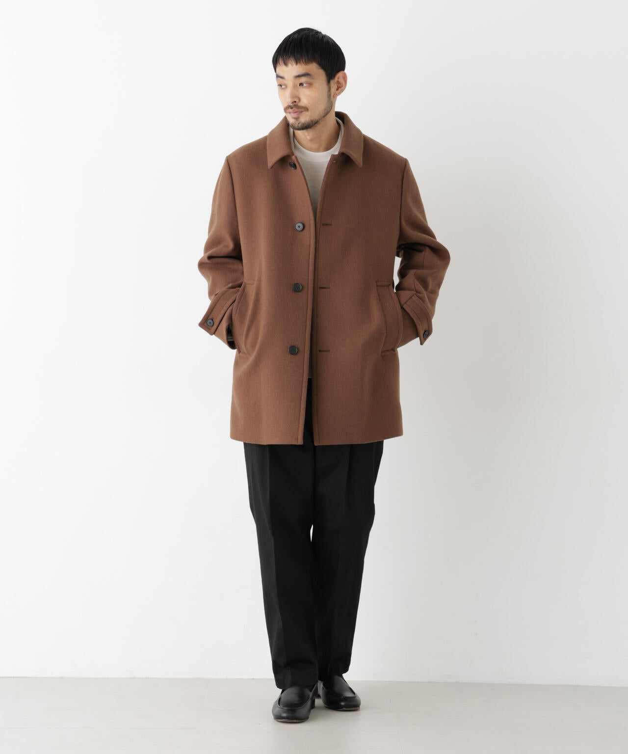 「NEW ON COAT」ウール/Nショートステンカラーコート 6686211205