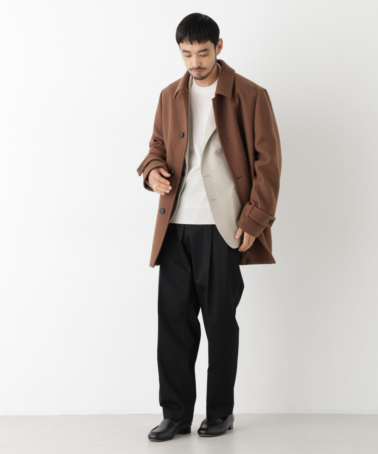 「NEW ON COAT」ウール/Nショートステンカラーコート 6686211205