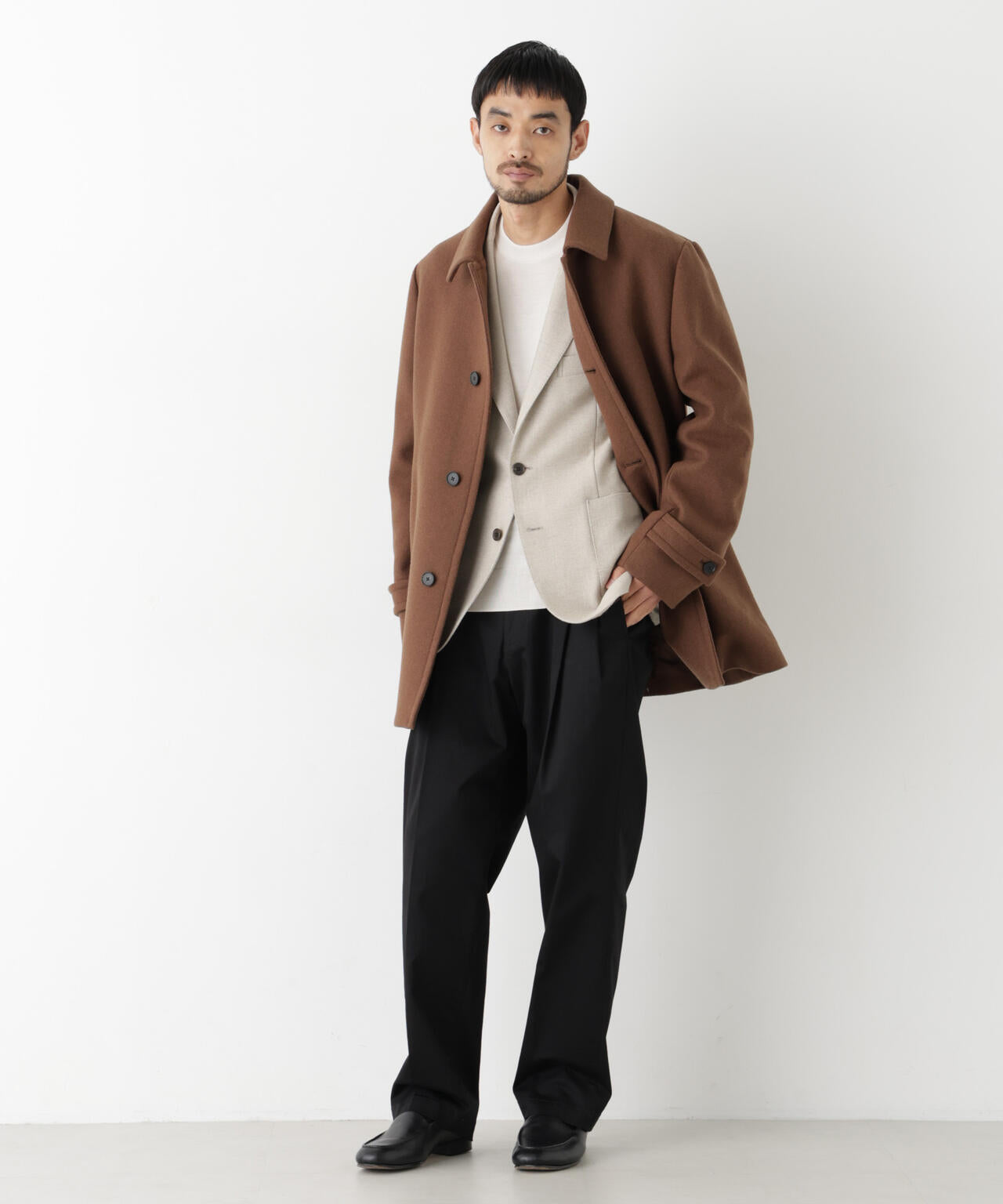 「NEW ON COAT」ウール/Nショートステンカラーコート 6686211205