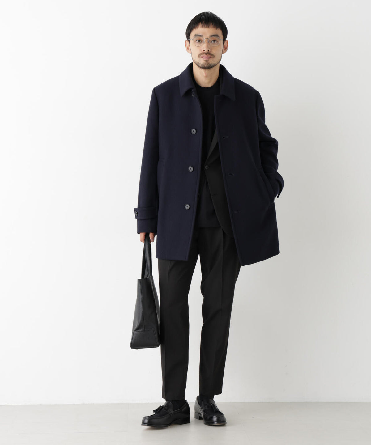 「NEW ON COAT」ウール/Nショートステンカラーコート 6686211205