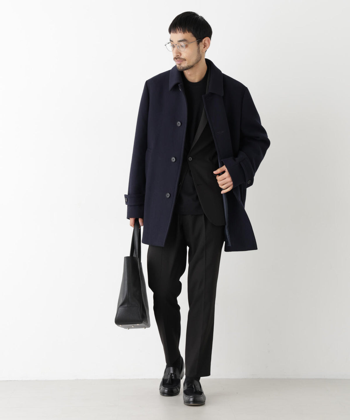 「NEW ON COAT」ウール/Nショートステンカラーコート 6686211205
