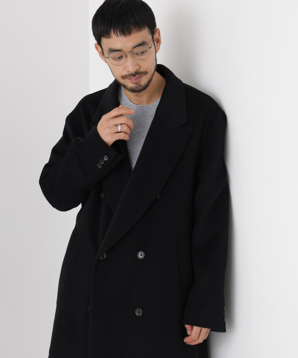 ｢ASSEMBLANC｣ カシミヤブレンドリバーピークドラペルダブルコート 6686211209