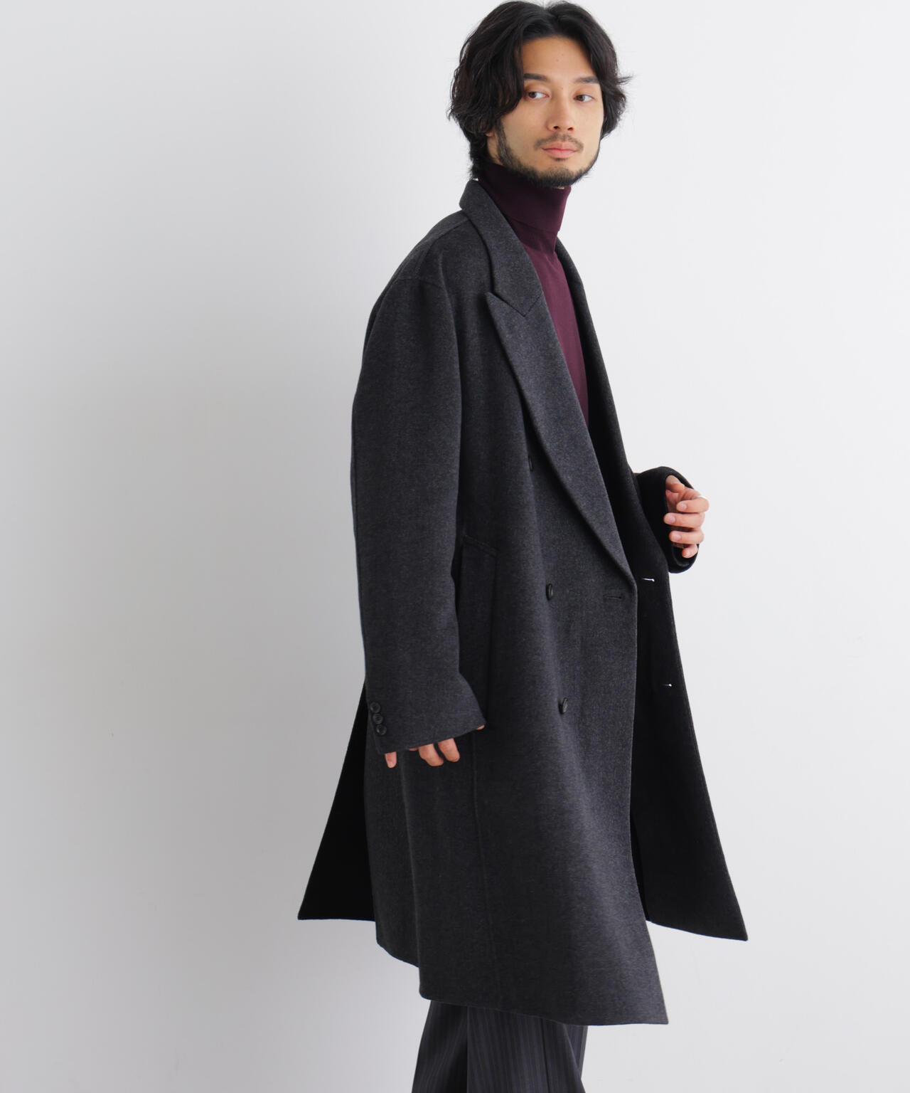 ASSEMBLANC｣ カシミヤブレンドリバーピークドラペルダブルコート