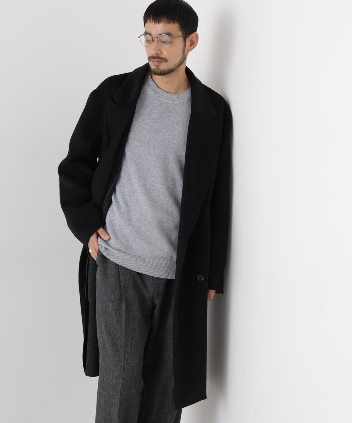 ｢ASSEMBLANC｣ カシミヤブレンドリバーピークドラペルダブルコート 6686211209