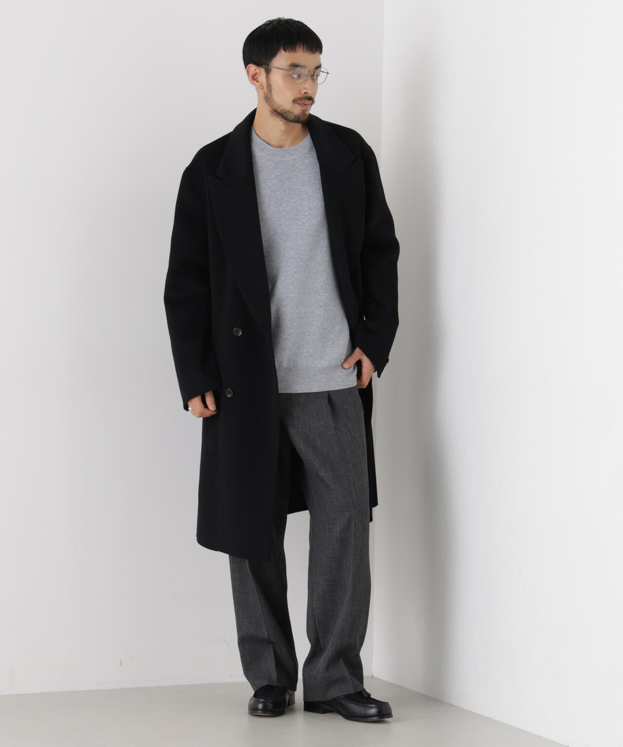 ASSEMBLANC｣ カシミヤブレンドリバーピークドラペルダブルコート