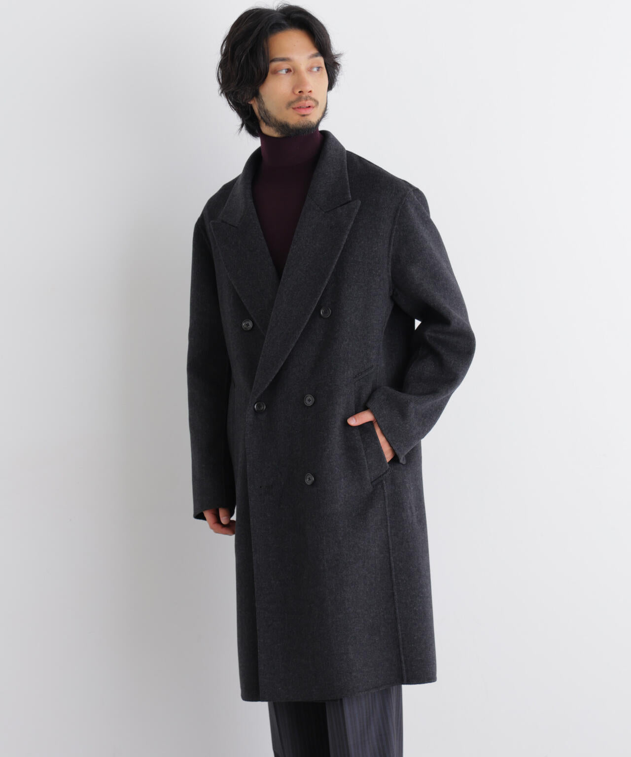 【美品】TWINSET ダブルウール混紡パーカーコート ASSEMBLANC｣ カシミヤブレンドリバーピークドラペルダブルコート