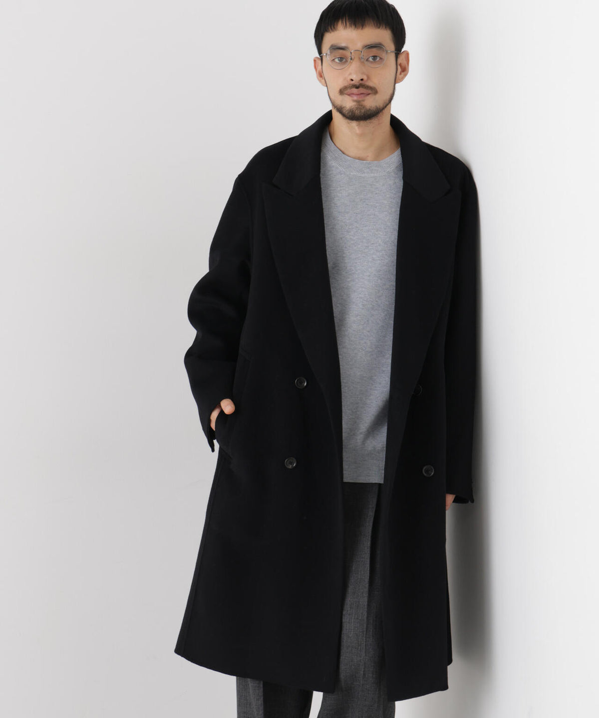 ｢ASSEMBLANC｣ カシミヤブレンドリバーピークドラペルダブルコート 6686211209