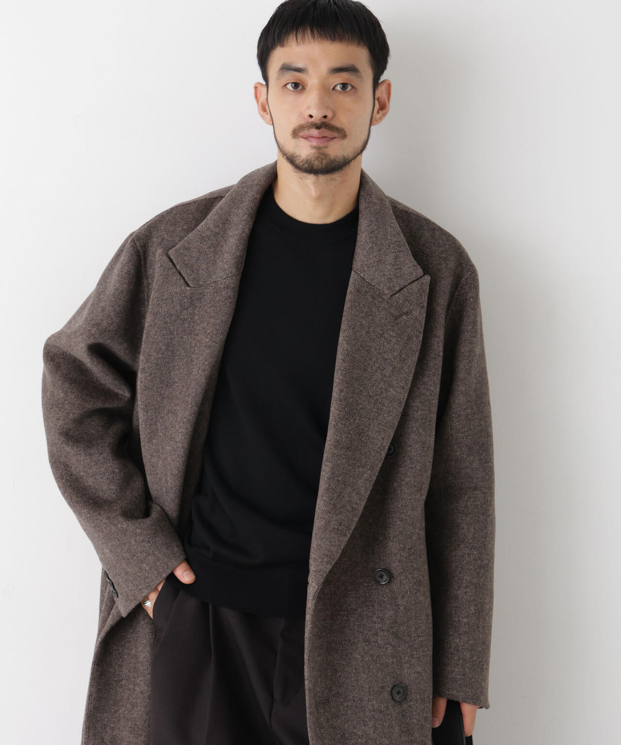 ASSEMBLANC｣ カシミヤブレンドリバーピークドラペルダブルコート